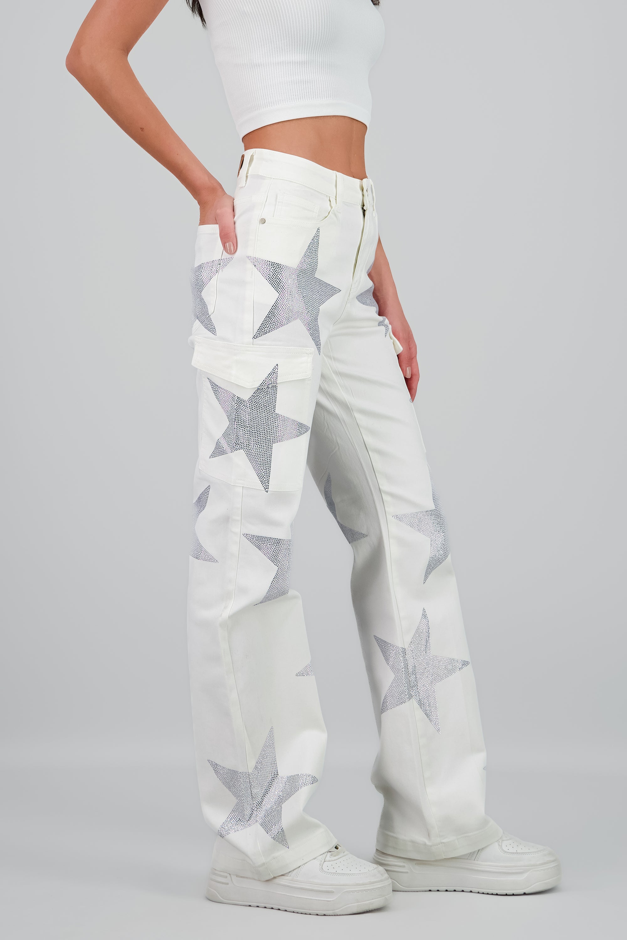 Jeans wide leg estrellas cargo BLANCO