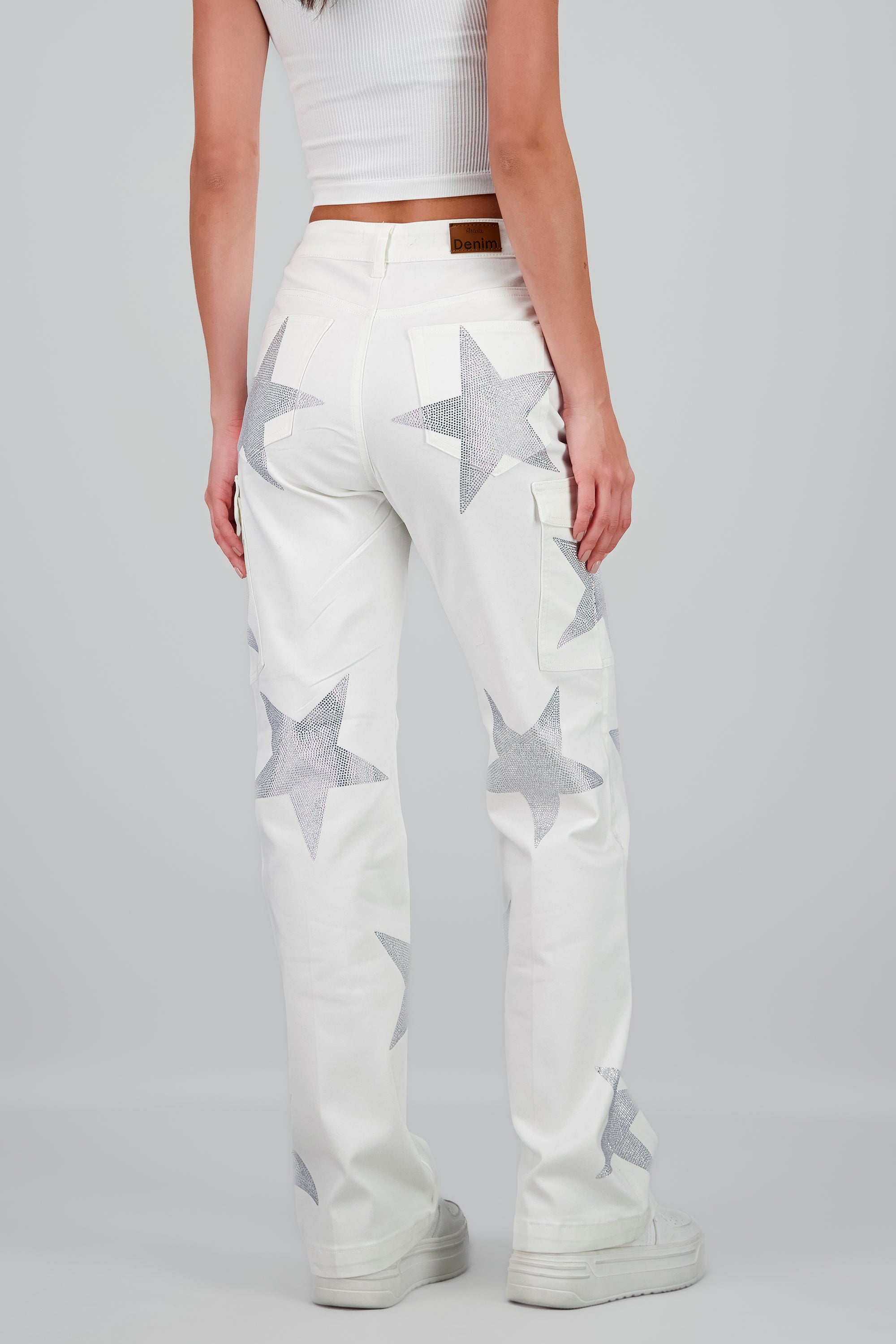 Jeans wide leg estrellas cargo BLANCO