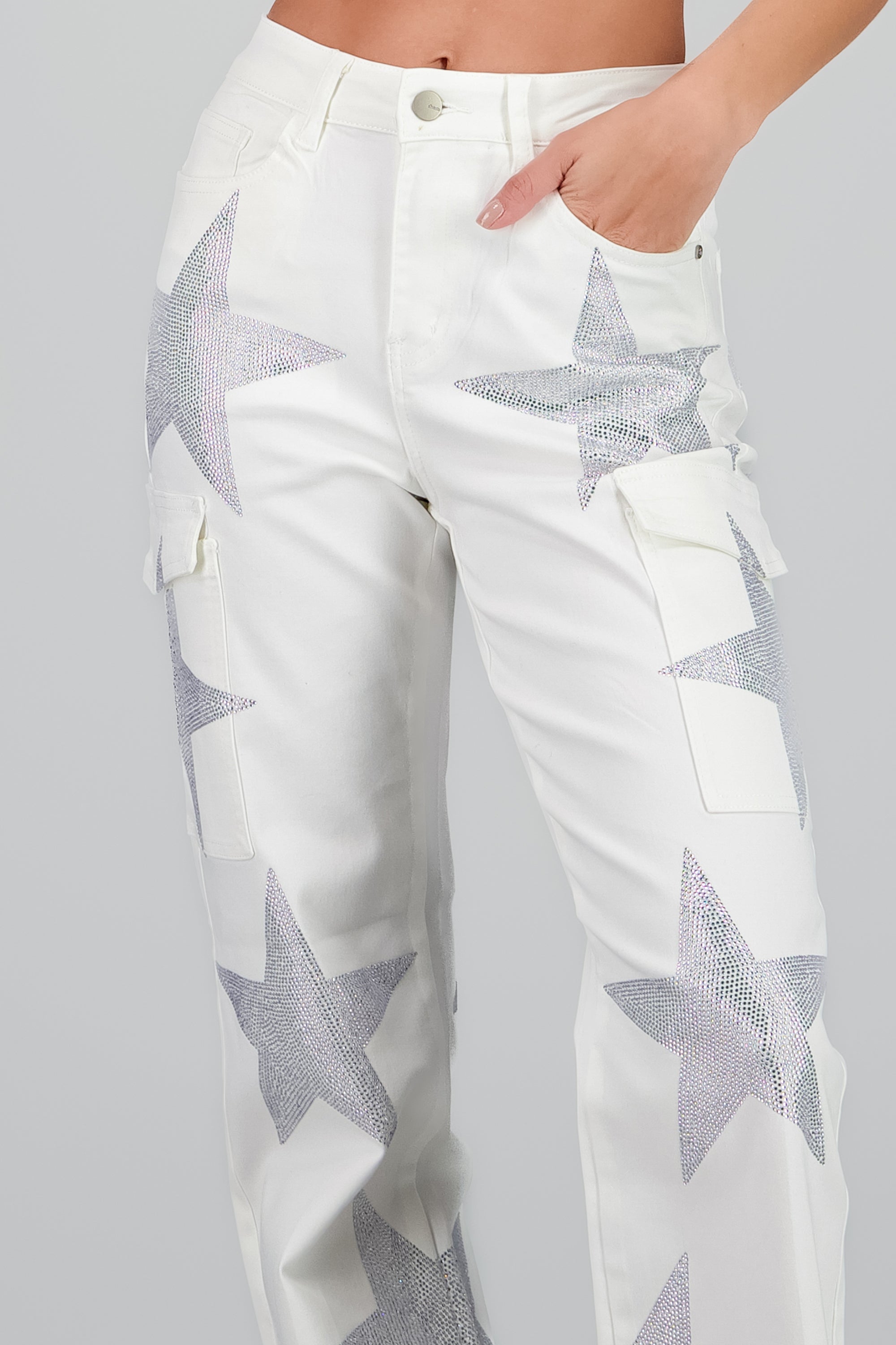 Jeans wide leg estrellas cargo BLANCO