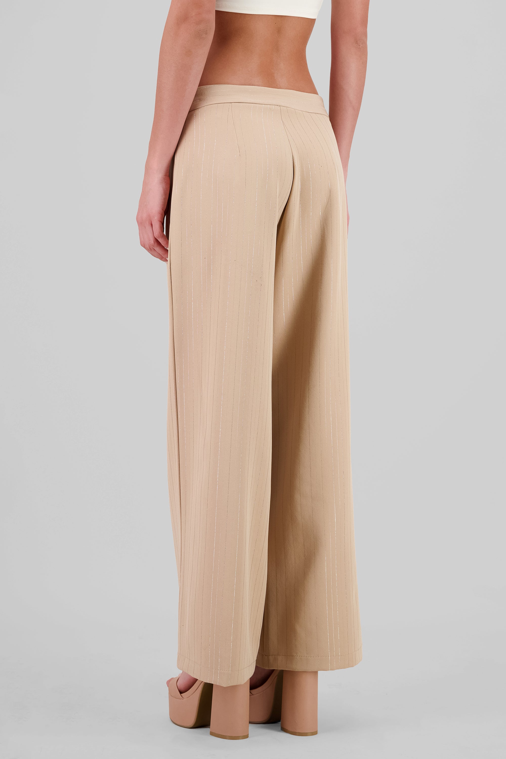 Pantalon recto detalle rayas brillos KHAKI