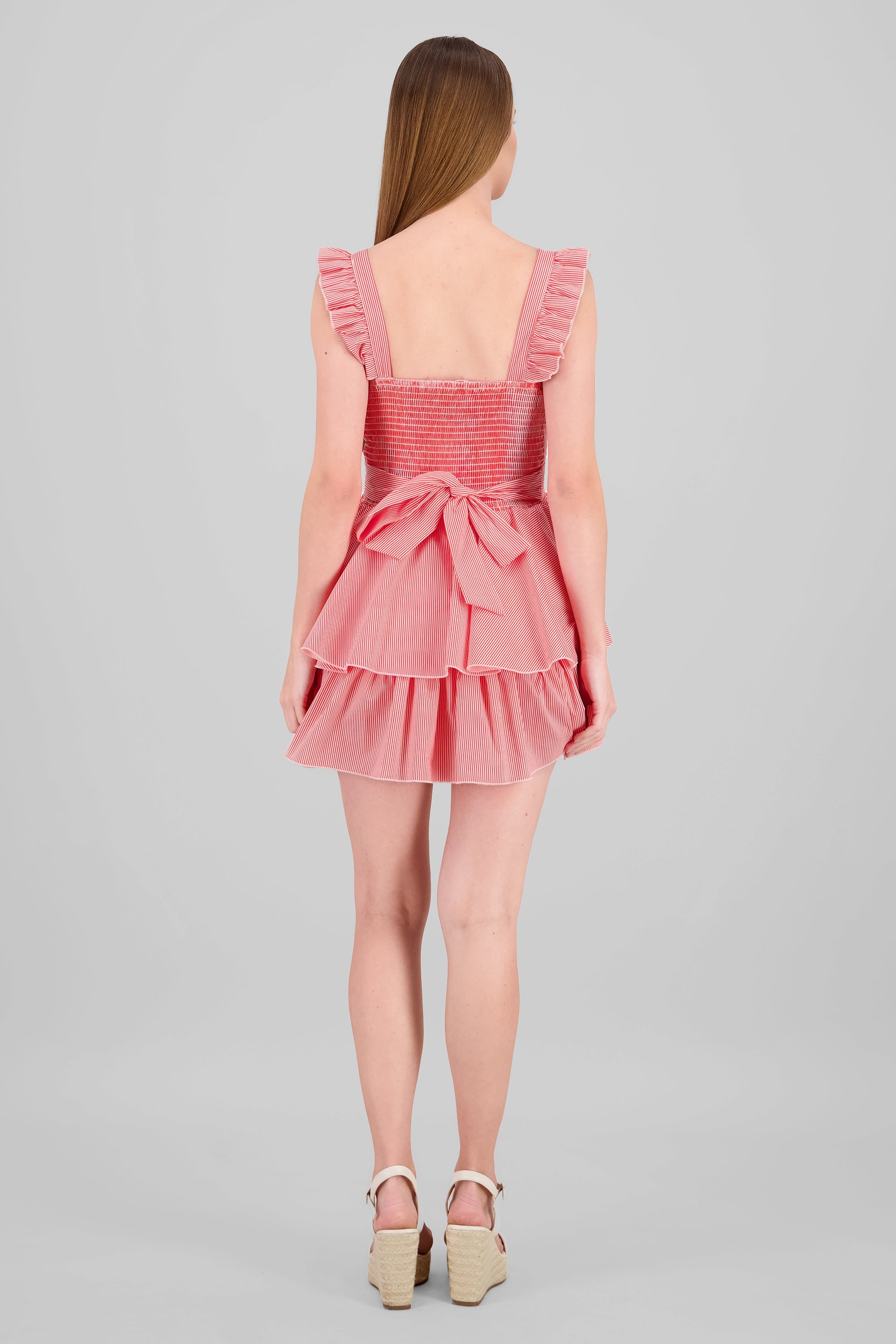 Vestido rayas tirantes detalle olanes ROJO AMAPOLA