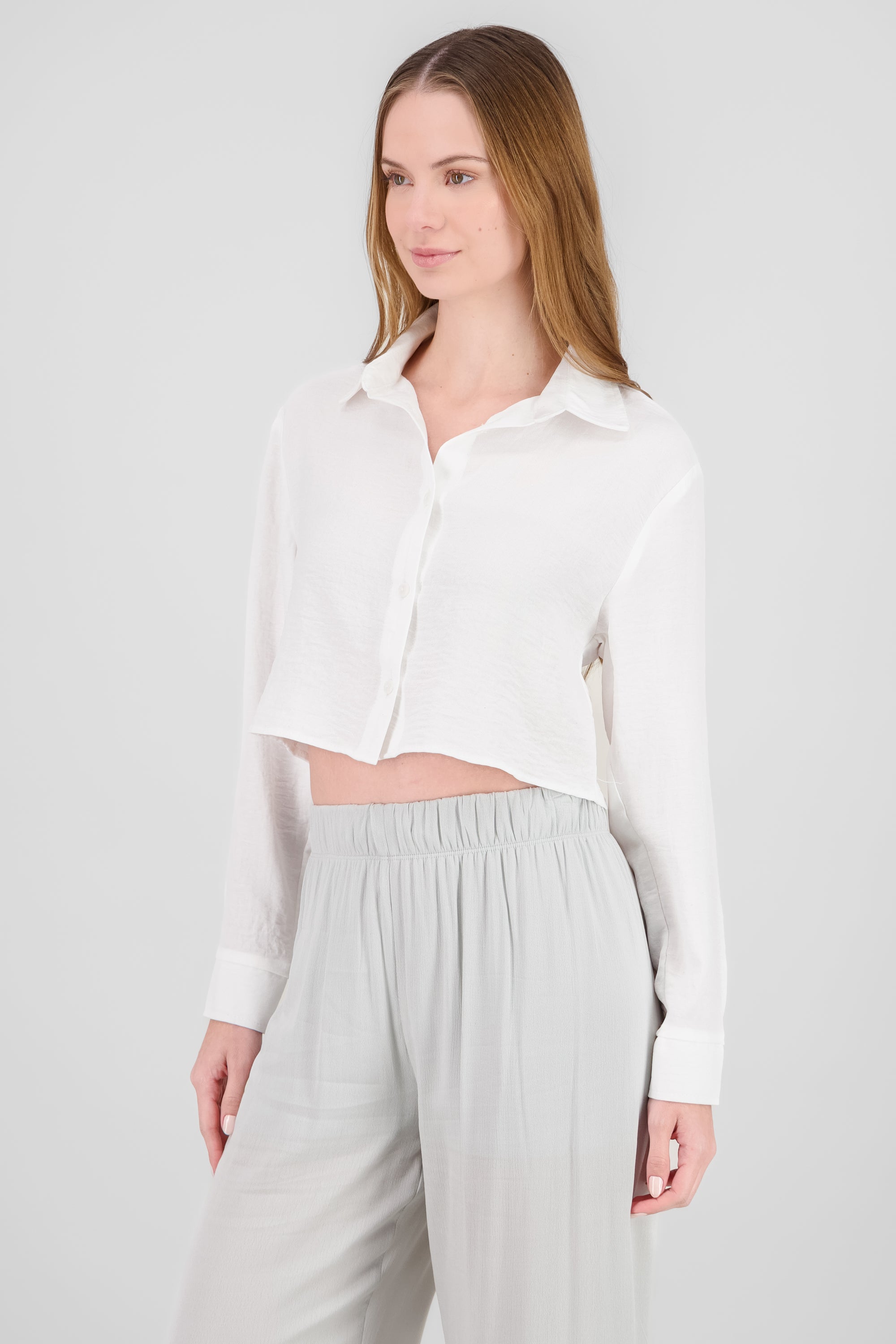 Camisa manga larga crop lisa BLANCO