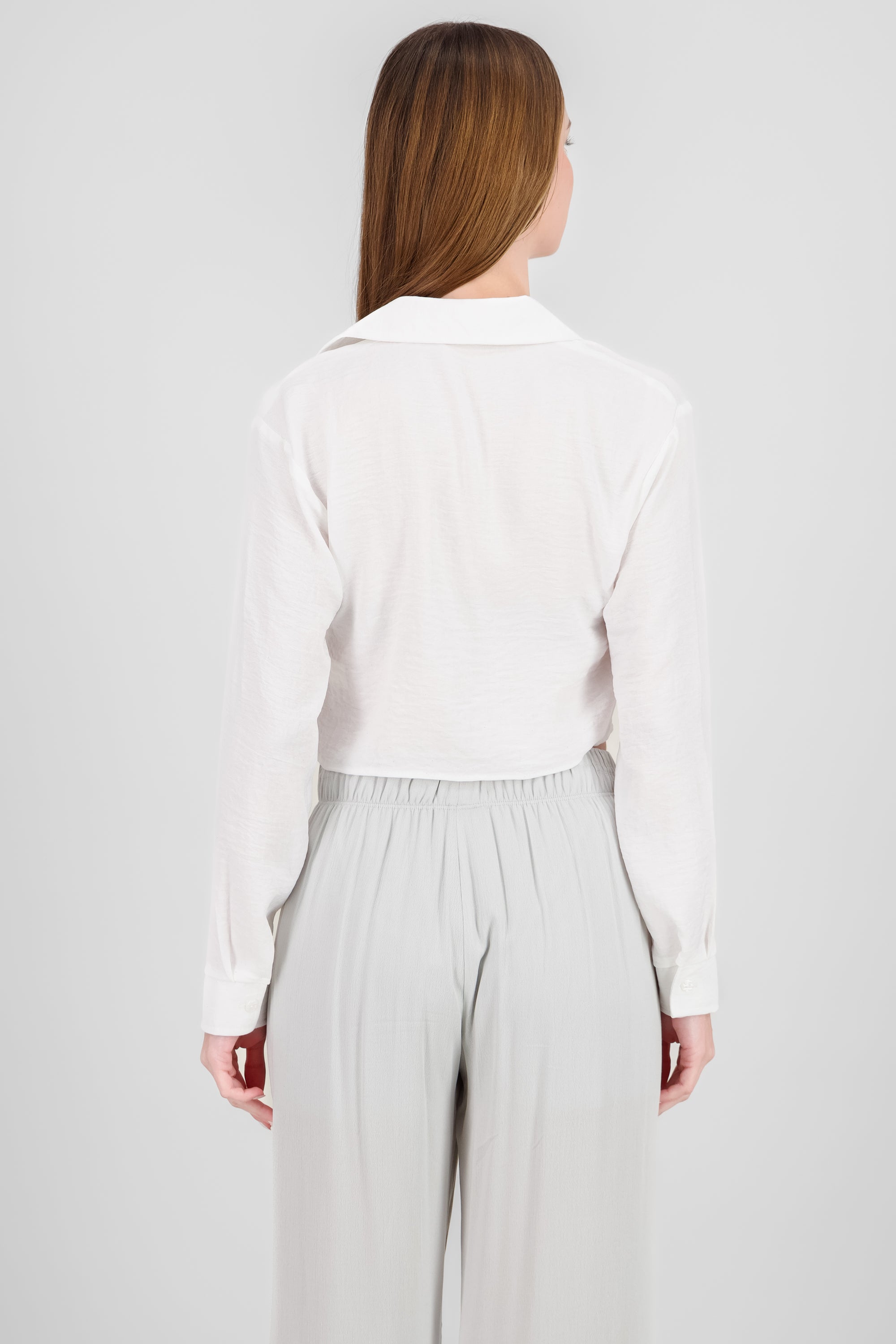 Camisa manga larga crop lisa BLANCO