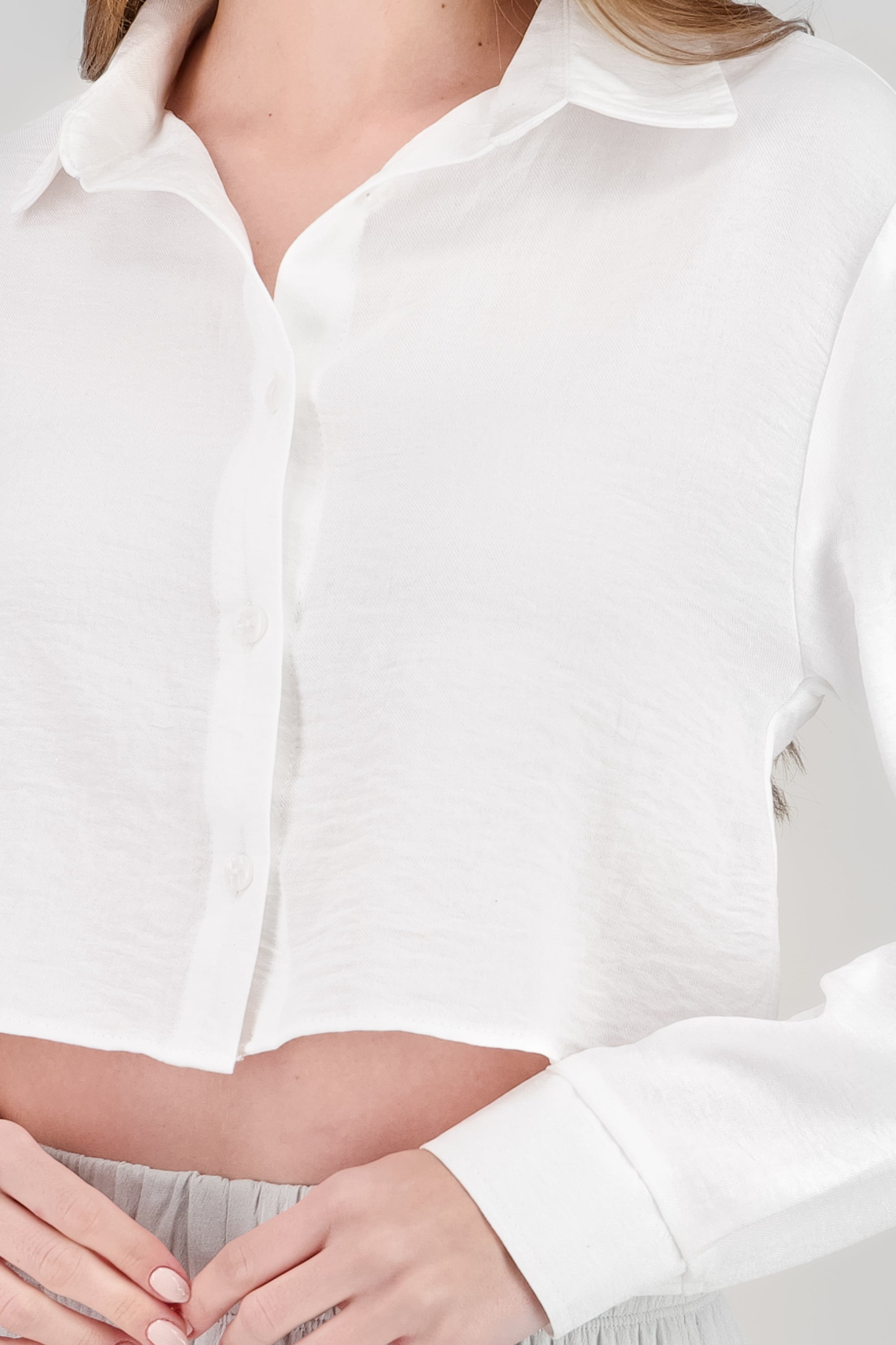 Camisa manga larga crop lisa BLANCO