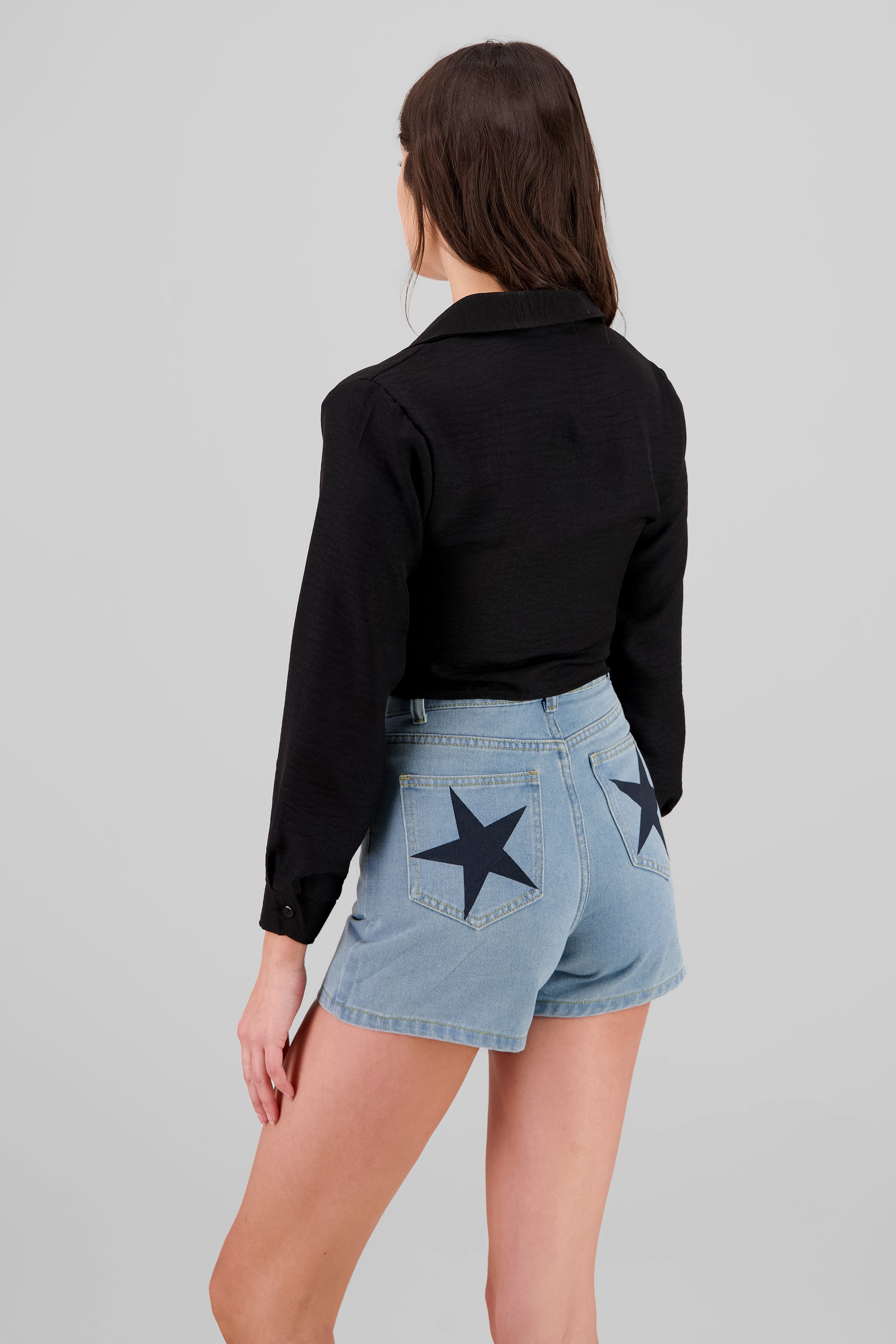 Camisa manga larga crop lisa NEGRO