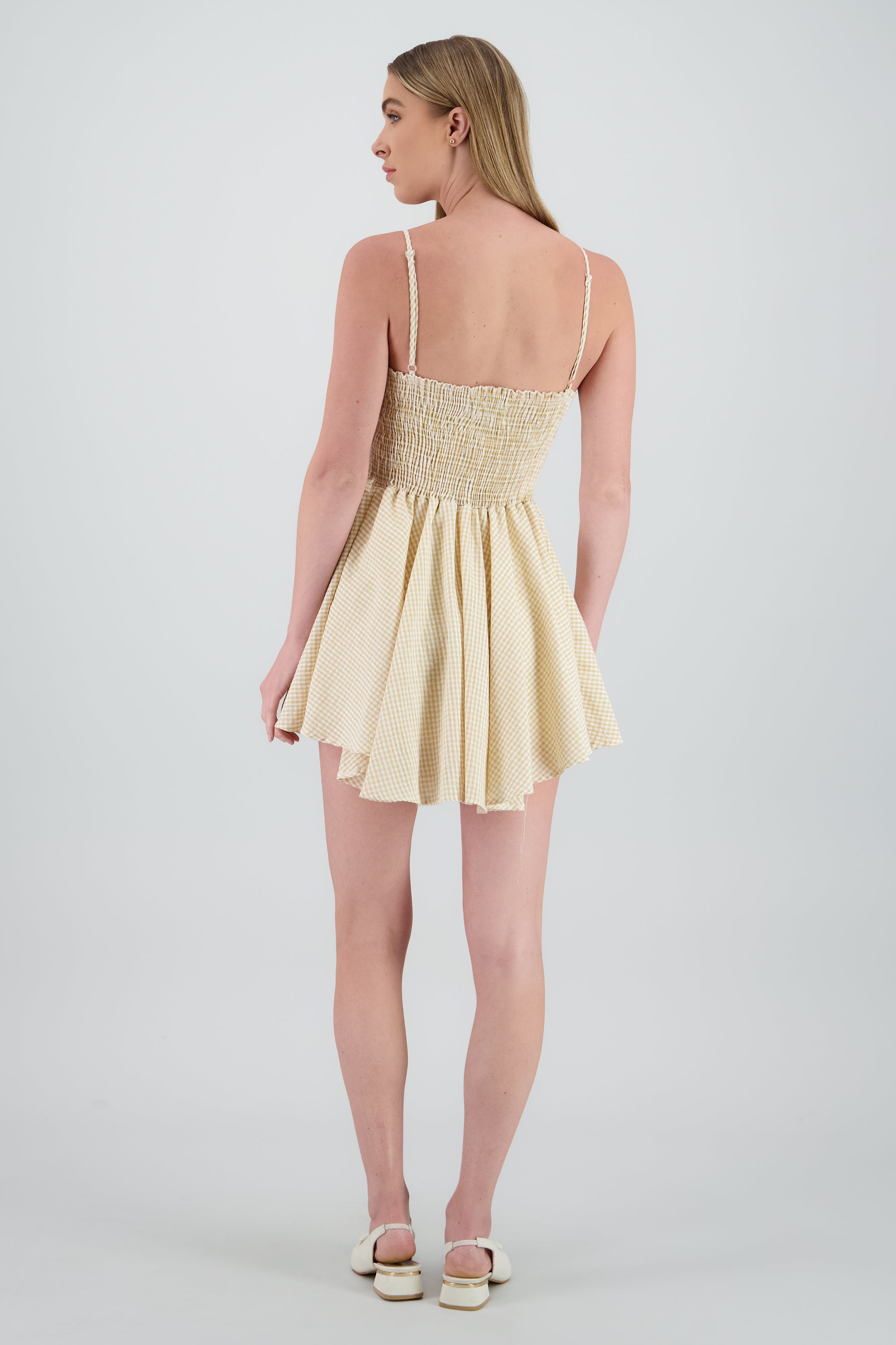 Vestido mini estampado cuadros con moños Hypsters HUESO COMBO