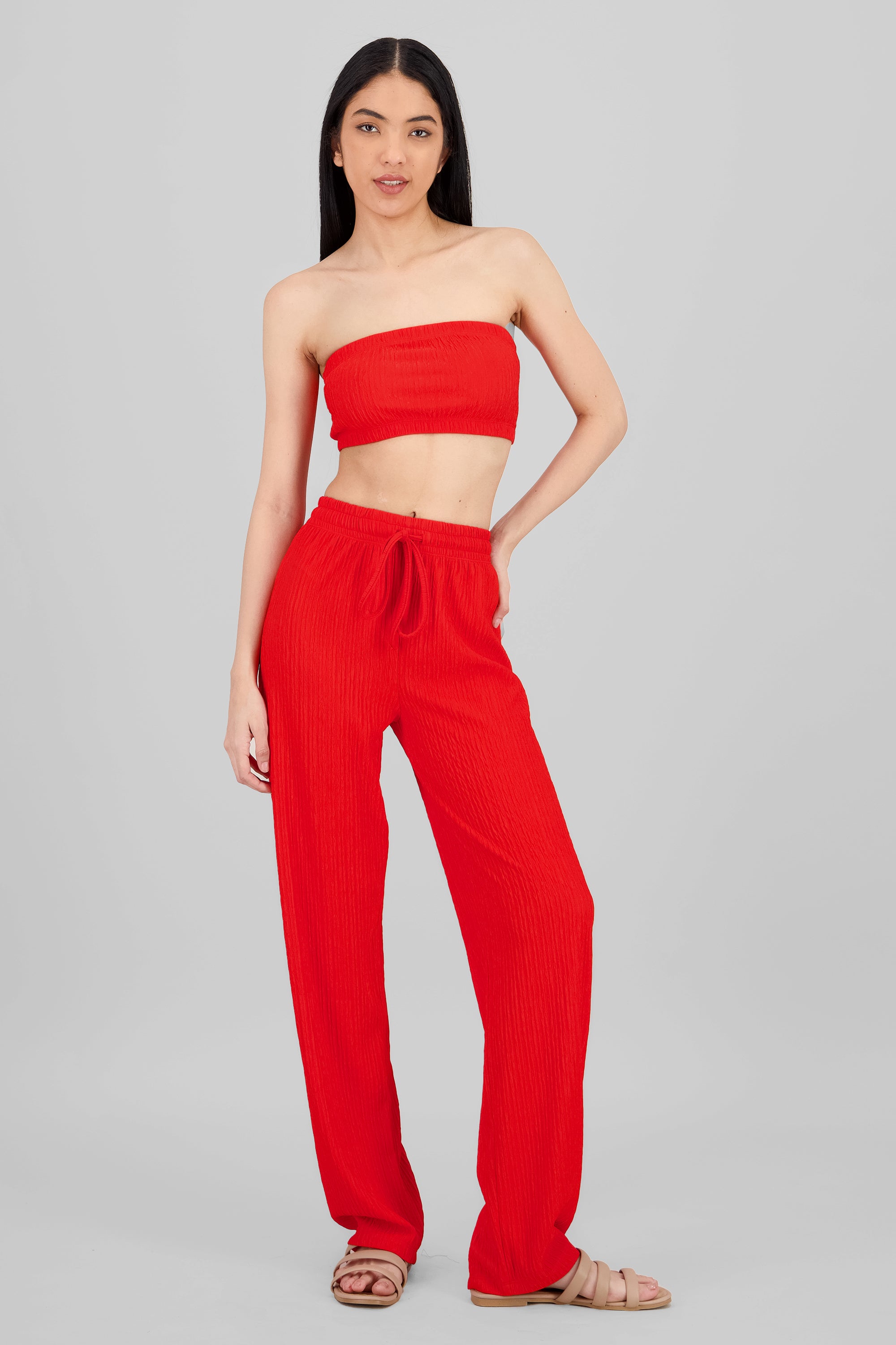 Pantalón amplio textura ROJO
