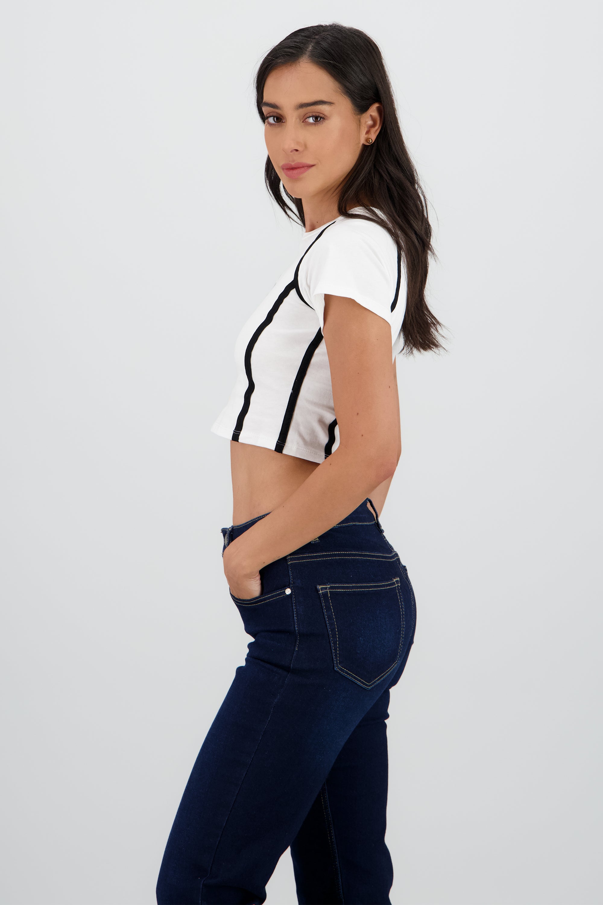 Playera contraste estampado BLANCO COMBO