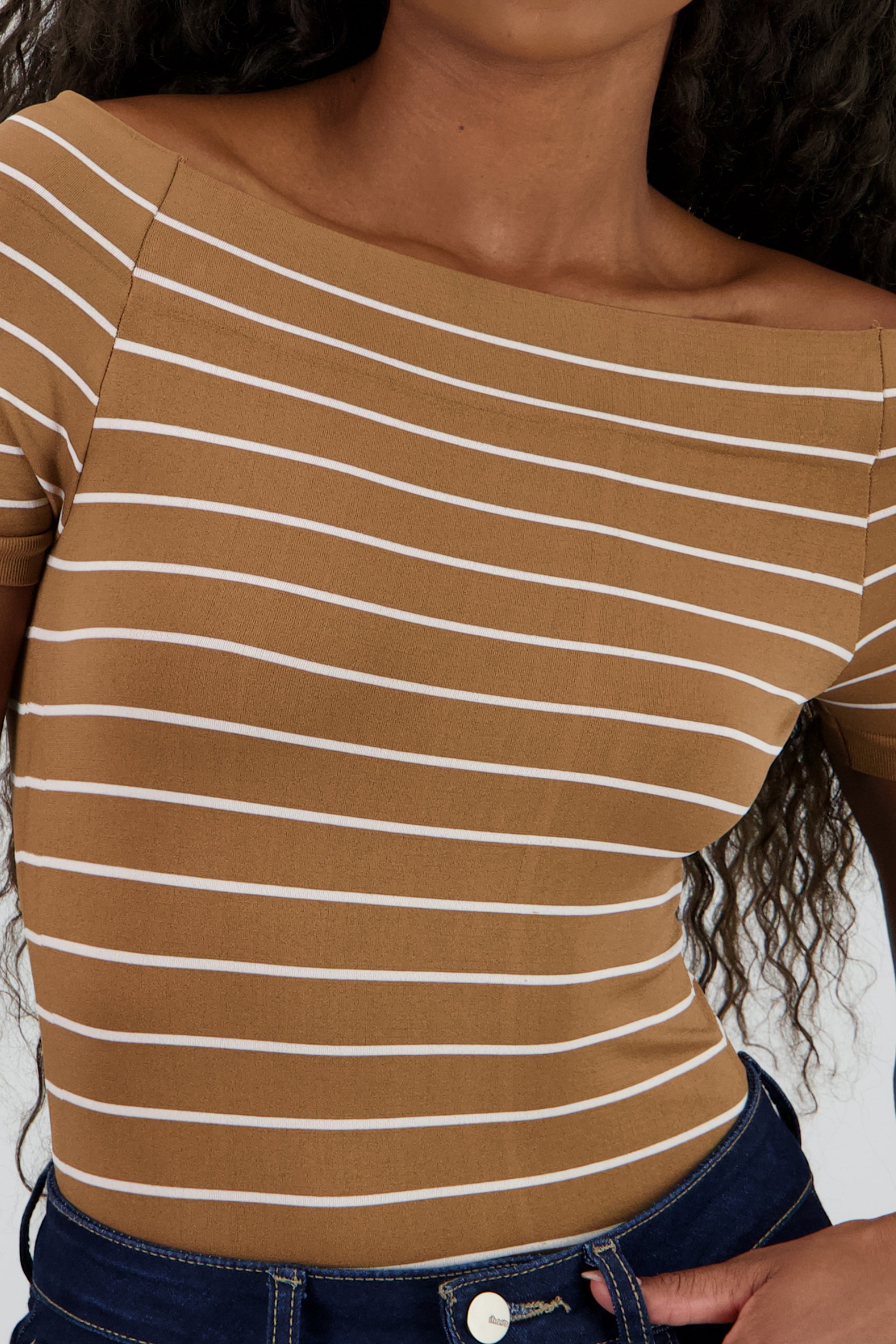 Bodysuit rayas hombro descubierto CHOCOLATE