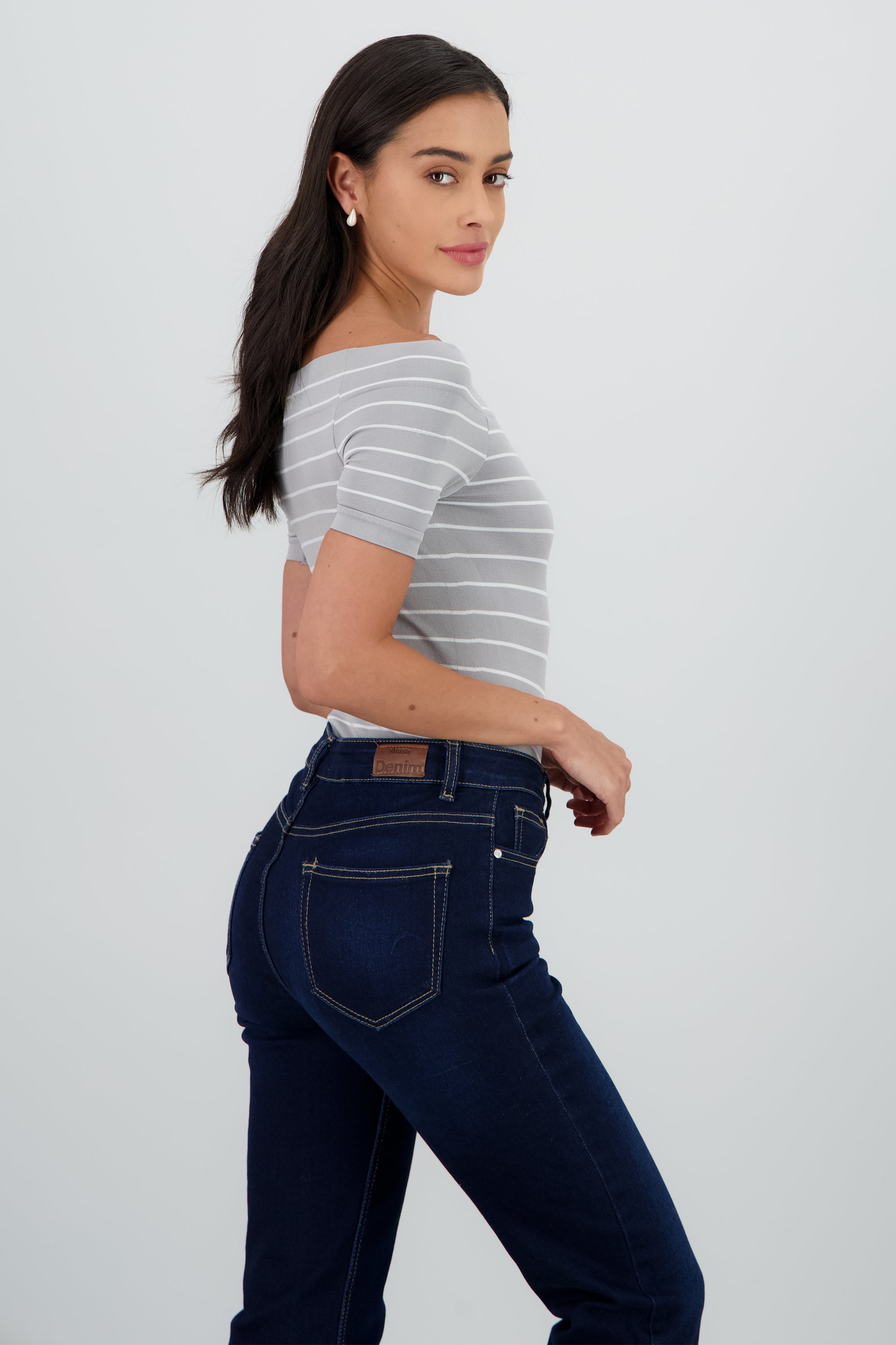 Bodysuit rayas hombro descubierto GRIS CLARO