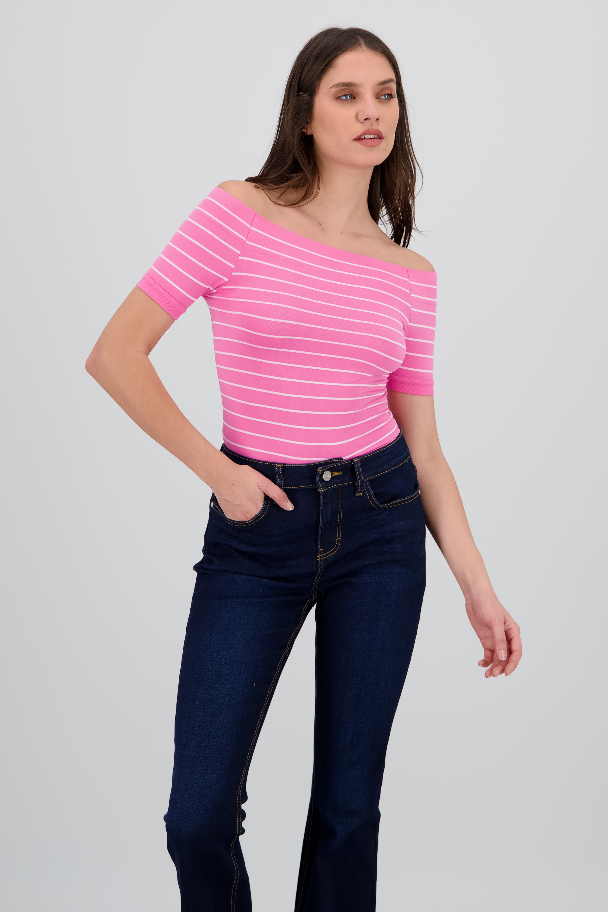 Bodysuit rayas hombro descubierto ROSA COMBO