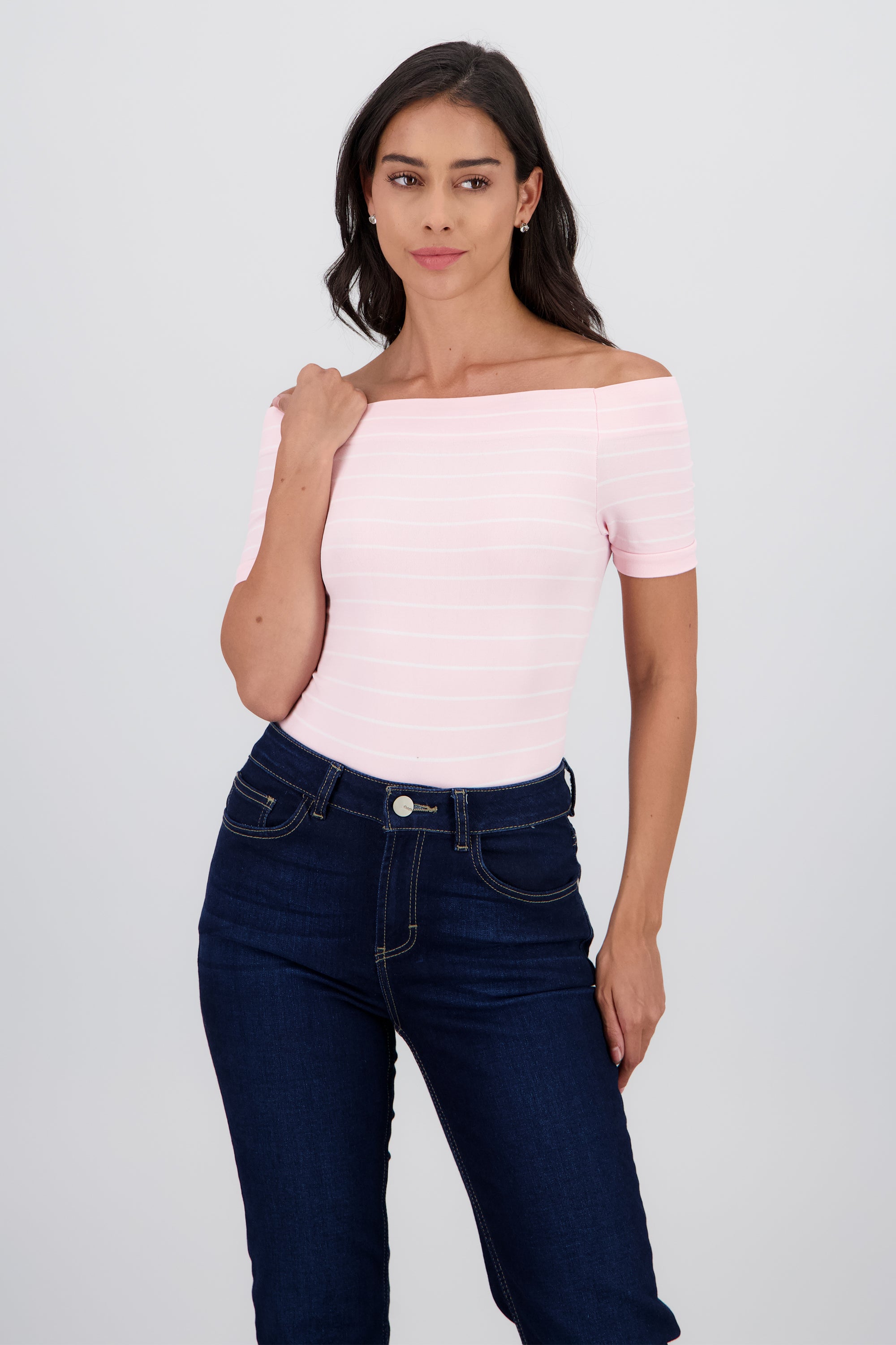 Bodysuit rayas hombro descubierto ROSA PASTEL
