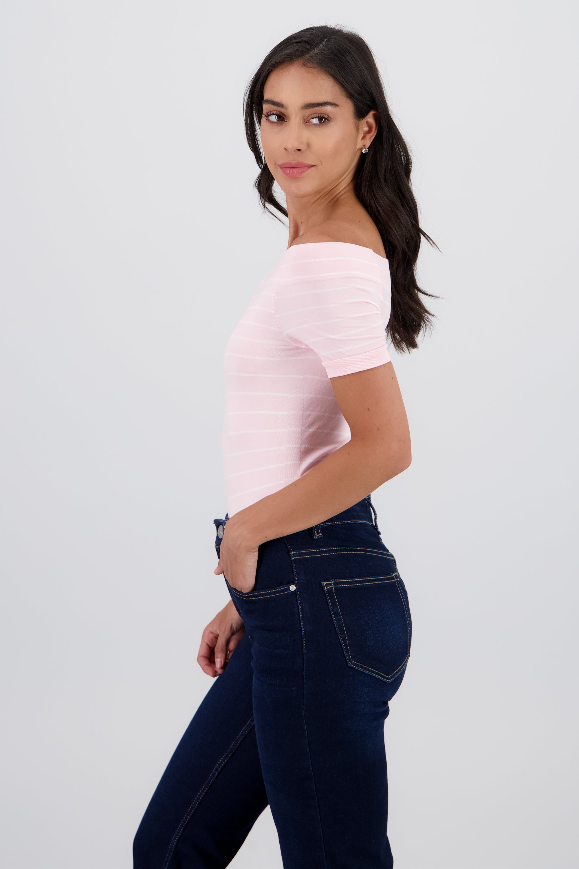 Bodysuit rayas hombro descubierto ROSA PASTEL