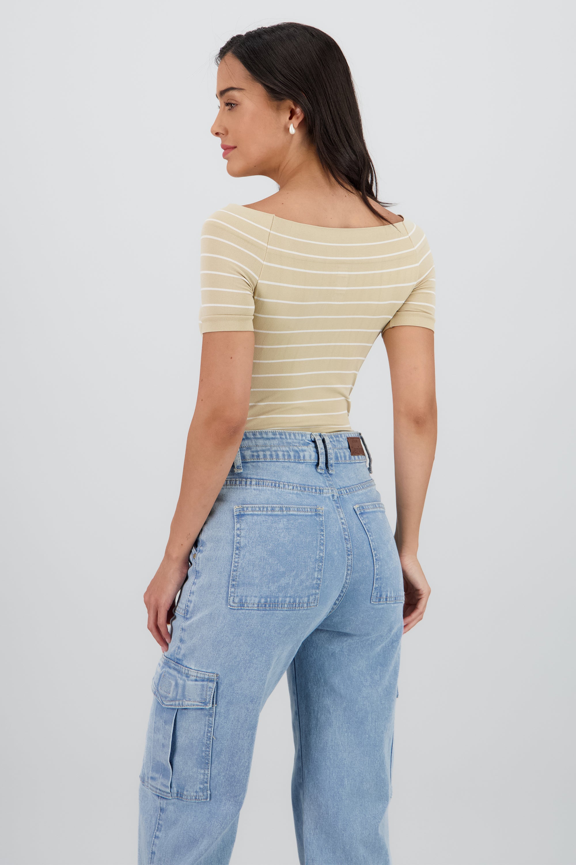Bodysuit rayas hombro descubierto KHAKI COMBO