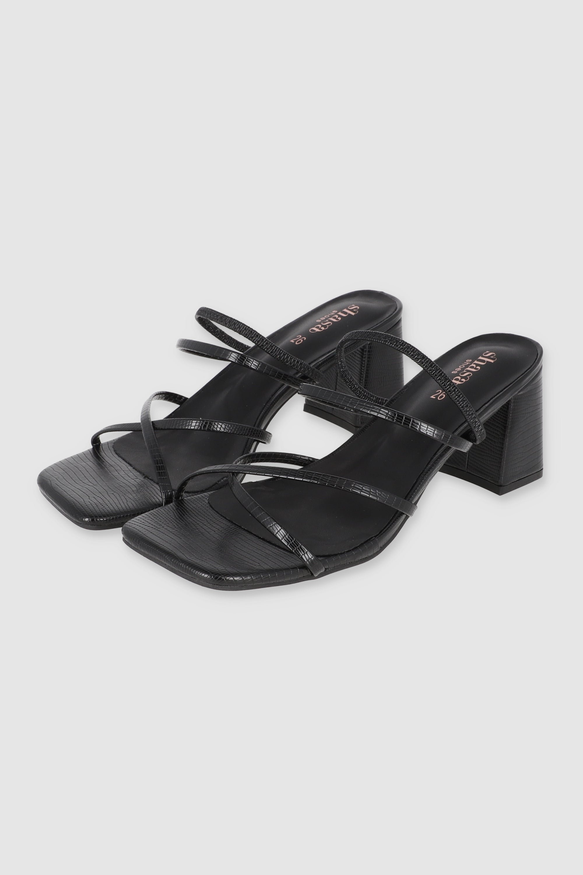 Tacón tiras delgadas croco mini NEGRO