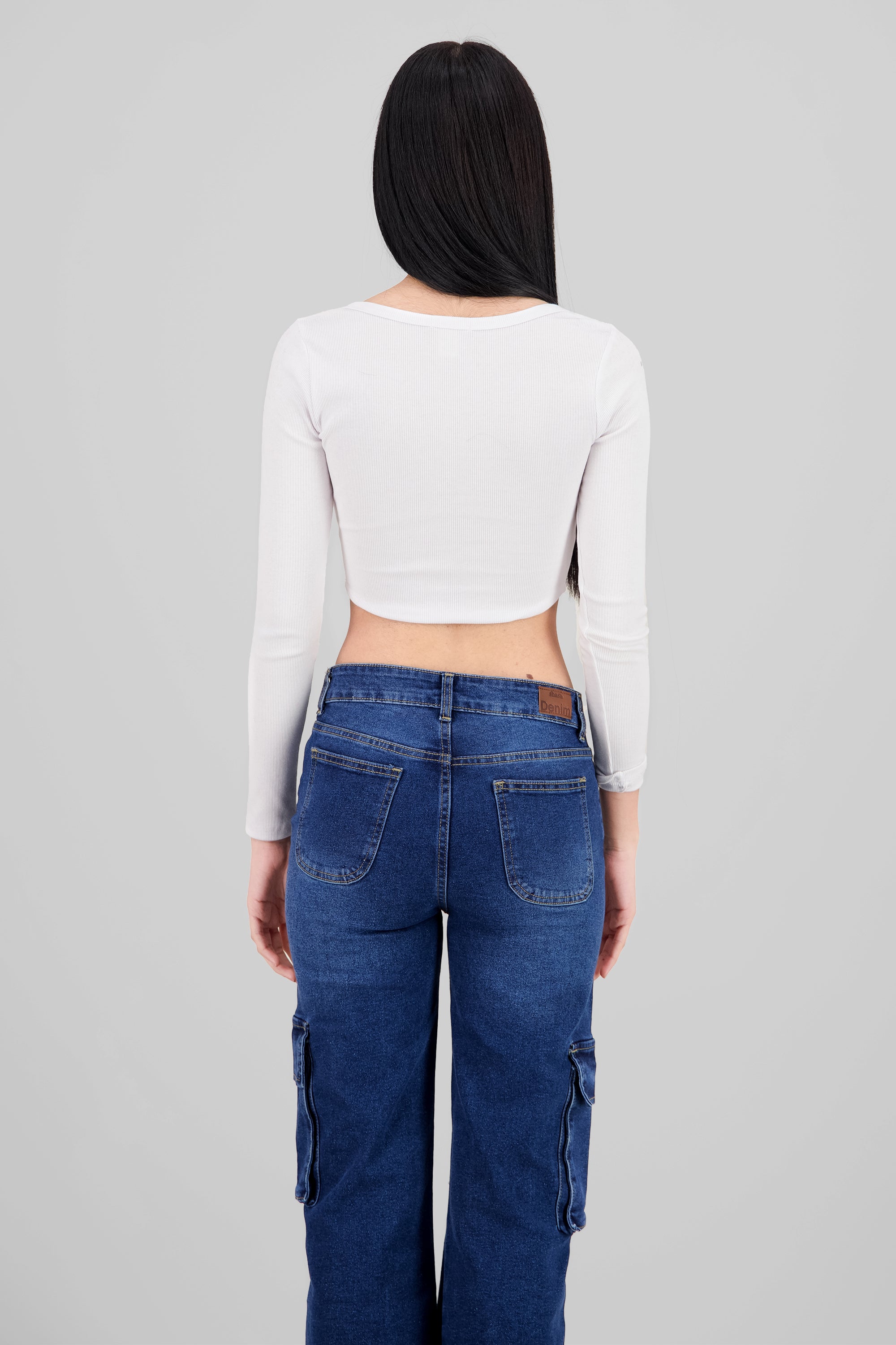 Top manga larga escote cuadrado con broches BLANCO