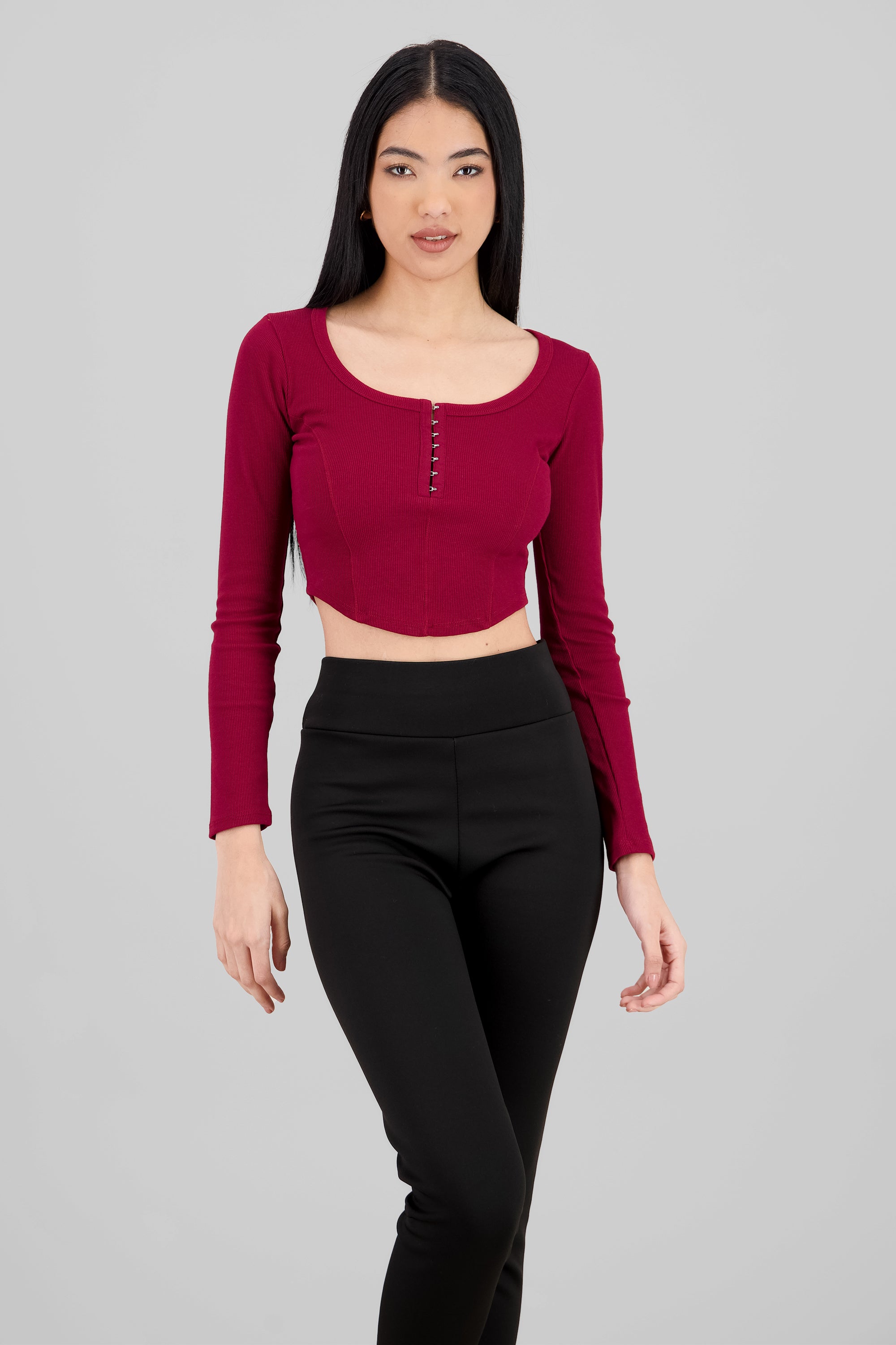 Top manga larga escote cuadrado con broches ROJO