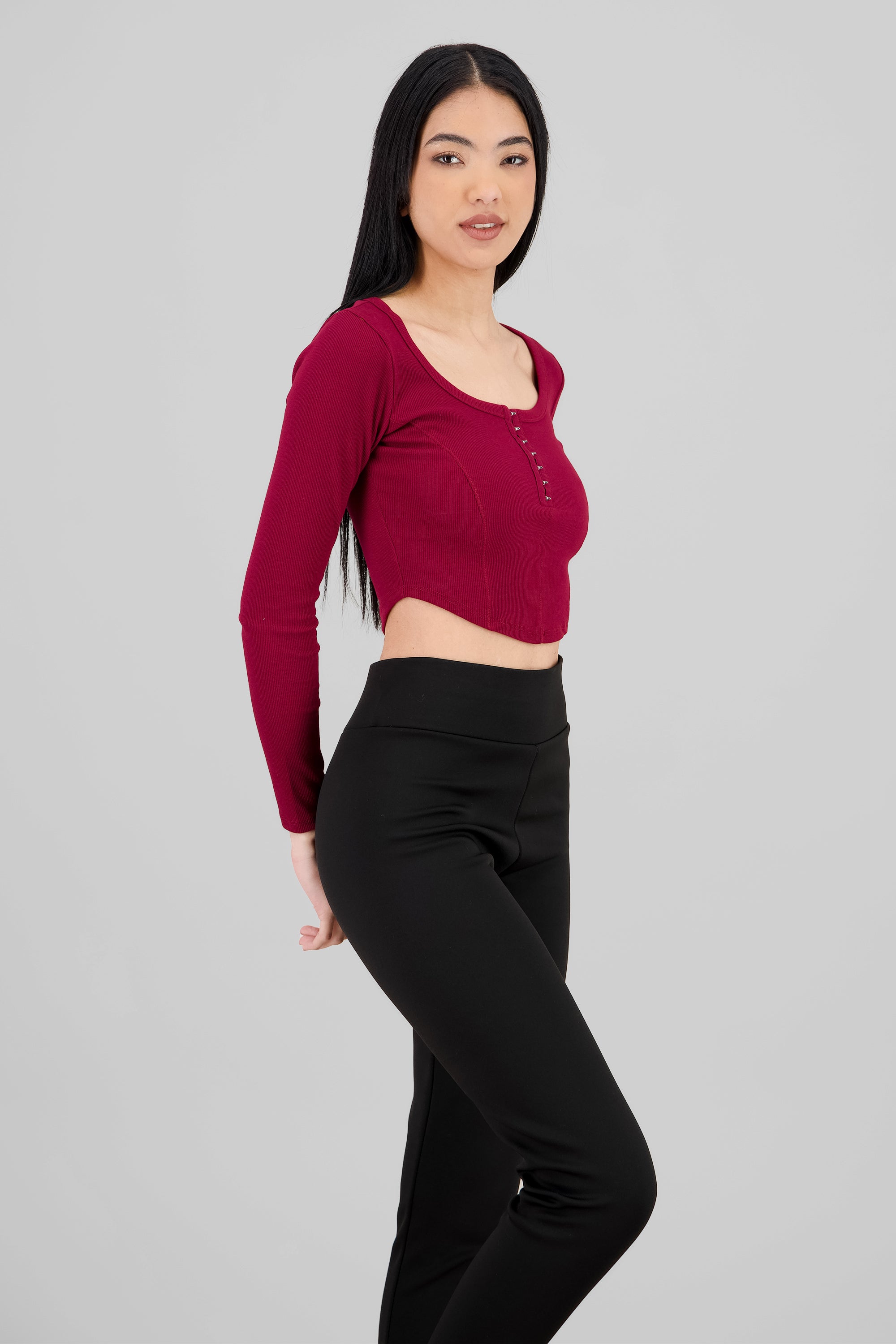 Top manga larga escote cuadrado con broches ROJO