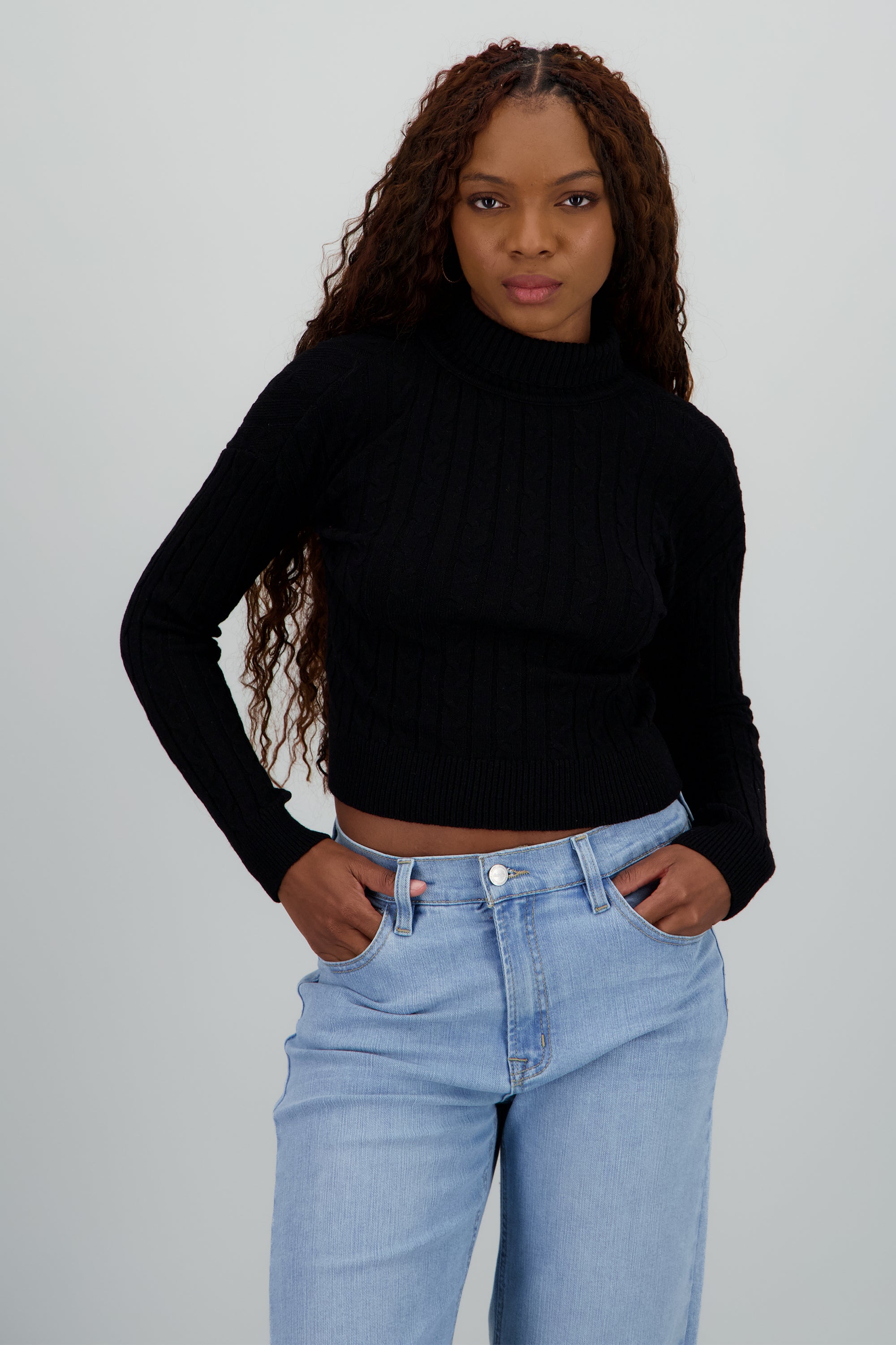 Sueter manga larga tejido cuello NEGRO