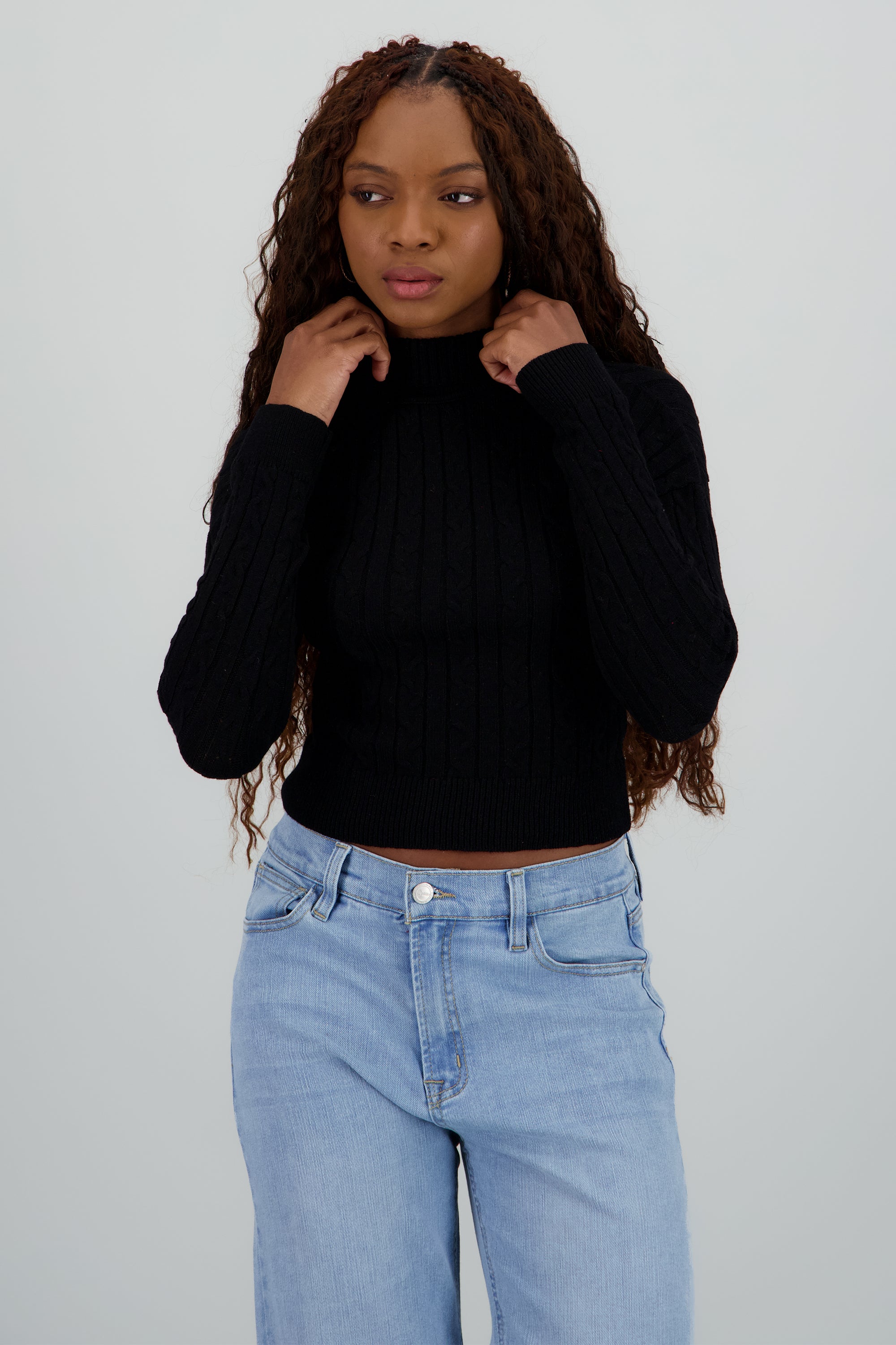 Sueter manga larga tejido cuello NEGRO
