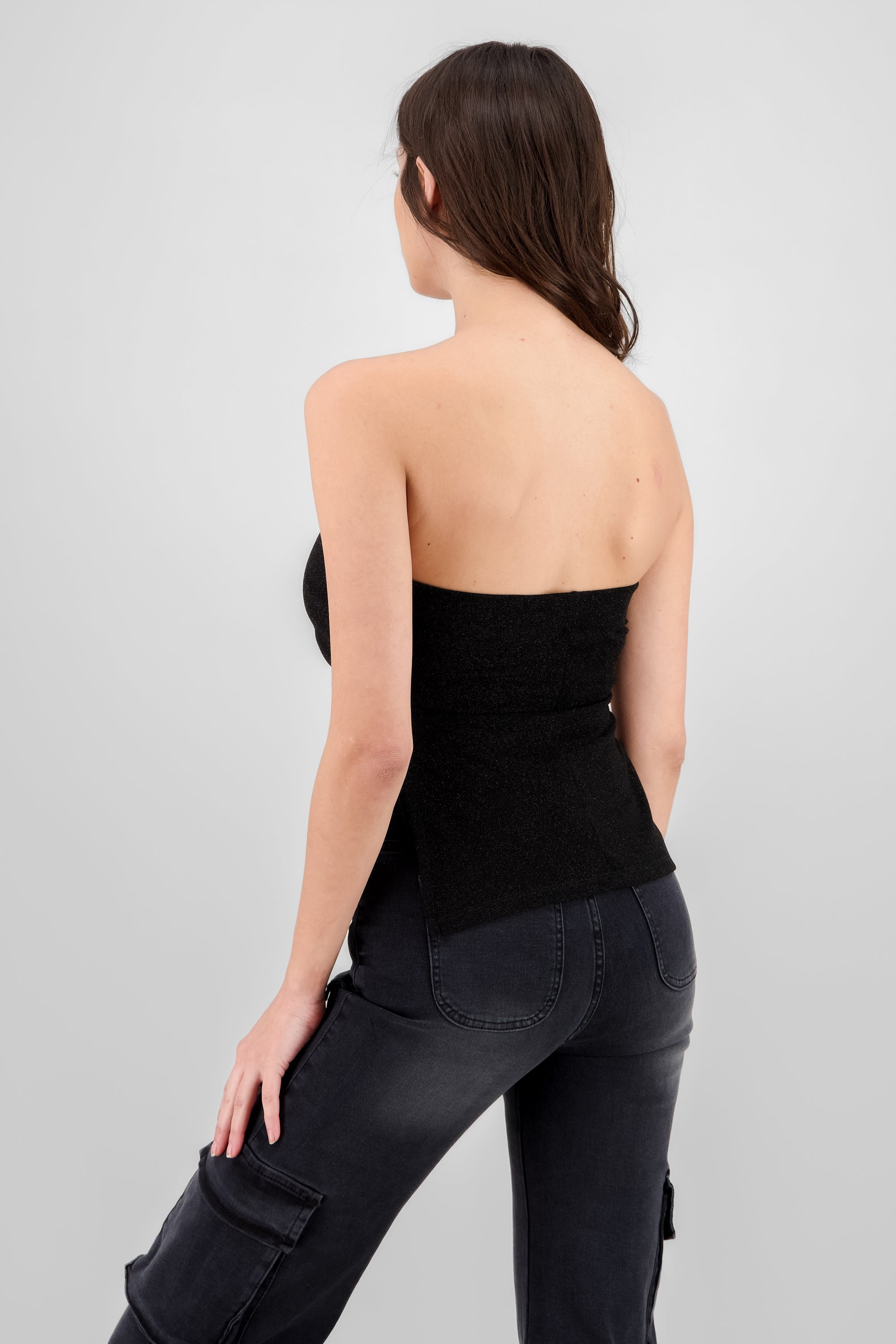 Top manga larga off shoulder brillos NEGRO