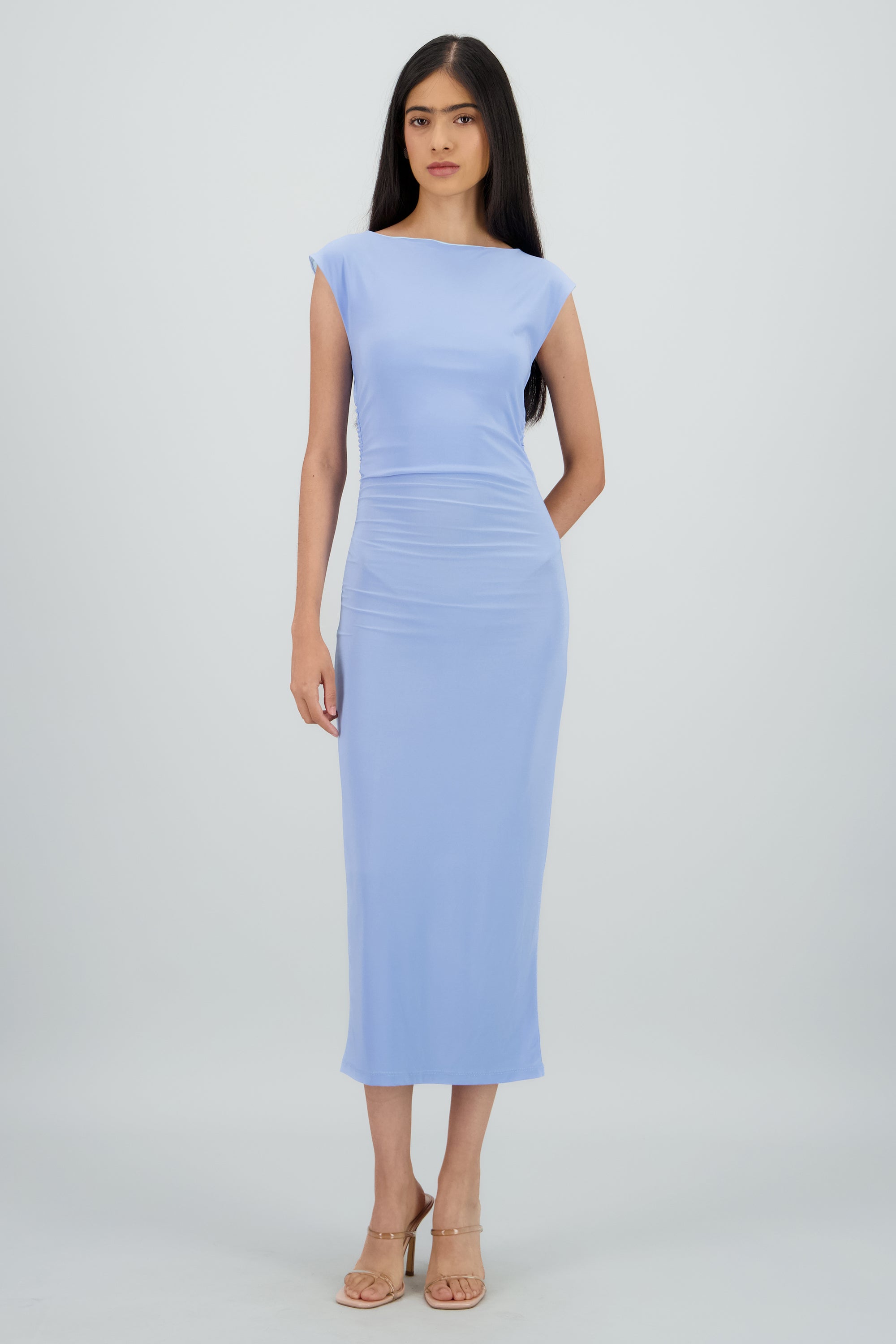 Vestido drapeado sin mangas AZUL PASTEL