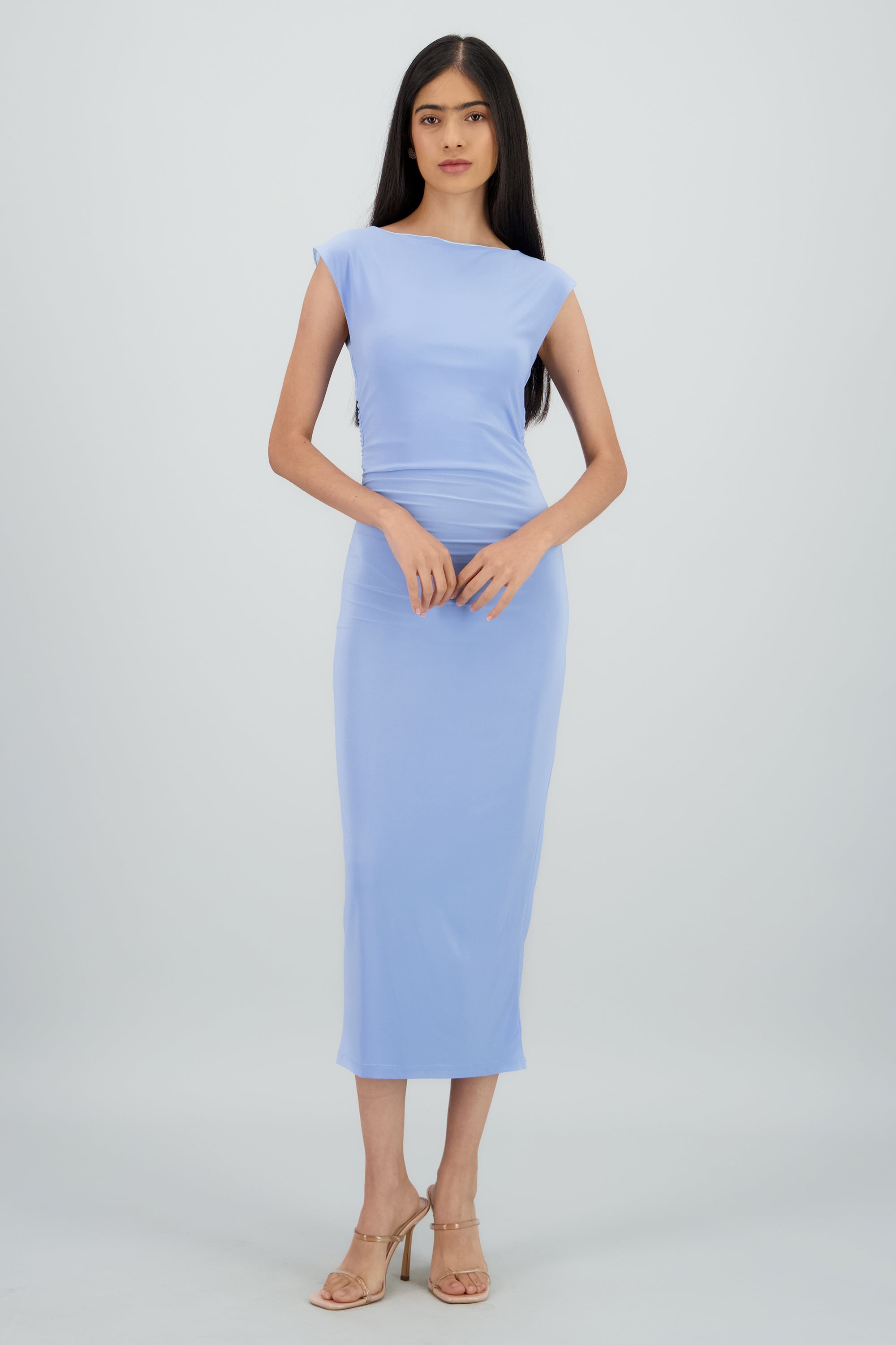 Vestido drapeado sin mangas AZUL PASTEL