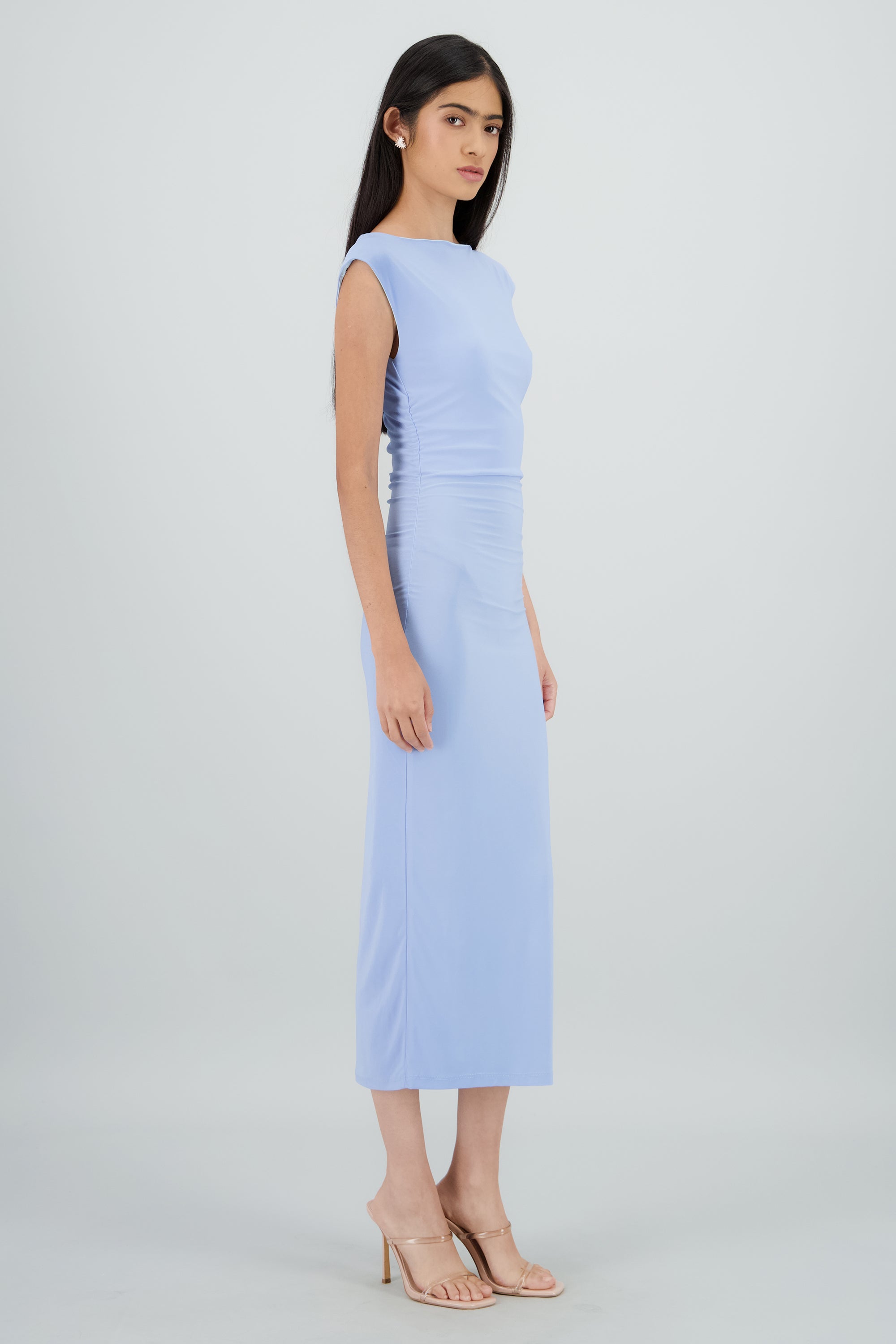 Vestido drapeado sin mangas AZUL PASTEL