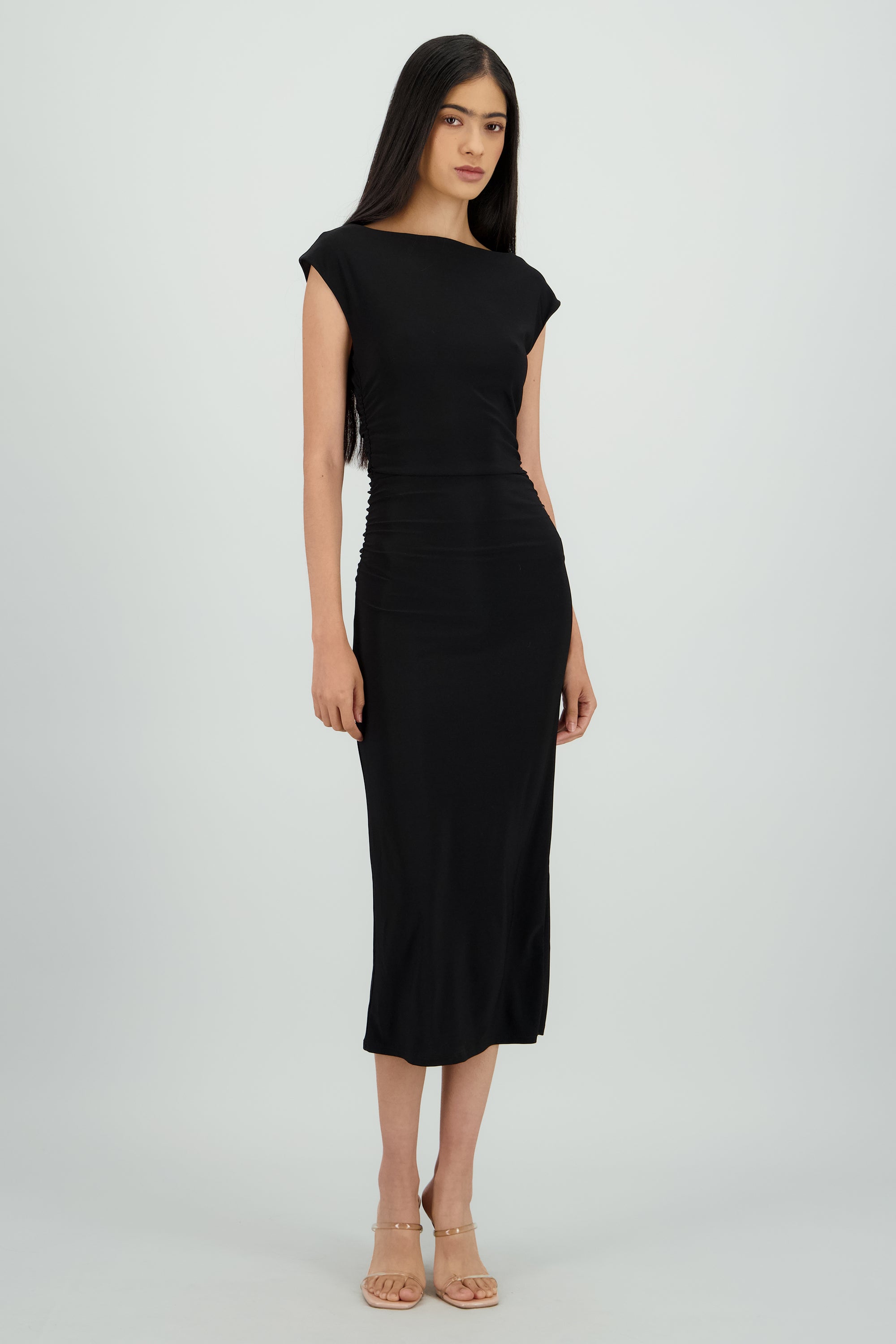 Vestido drapeado sin mangas NEGRO