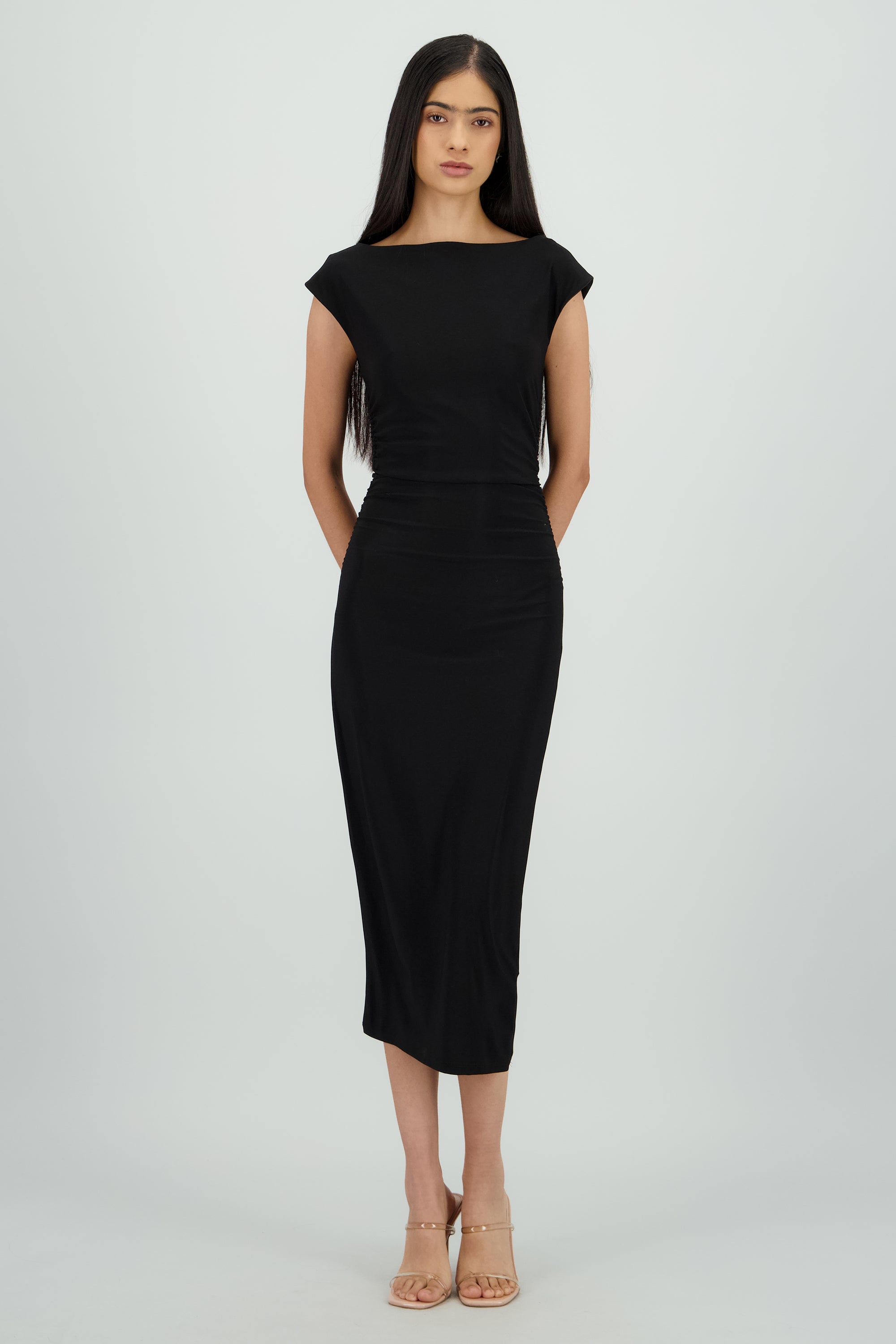 Vestido drapeado sin mangas NEGRO
