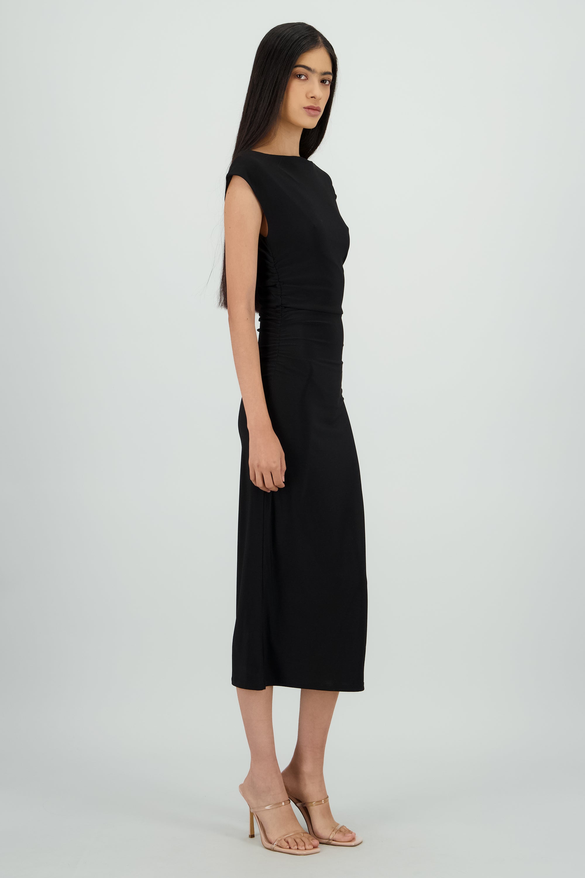 Vestido drapeado sin mangas NEGRO