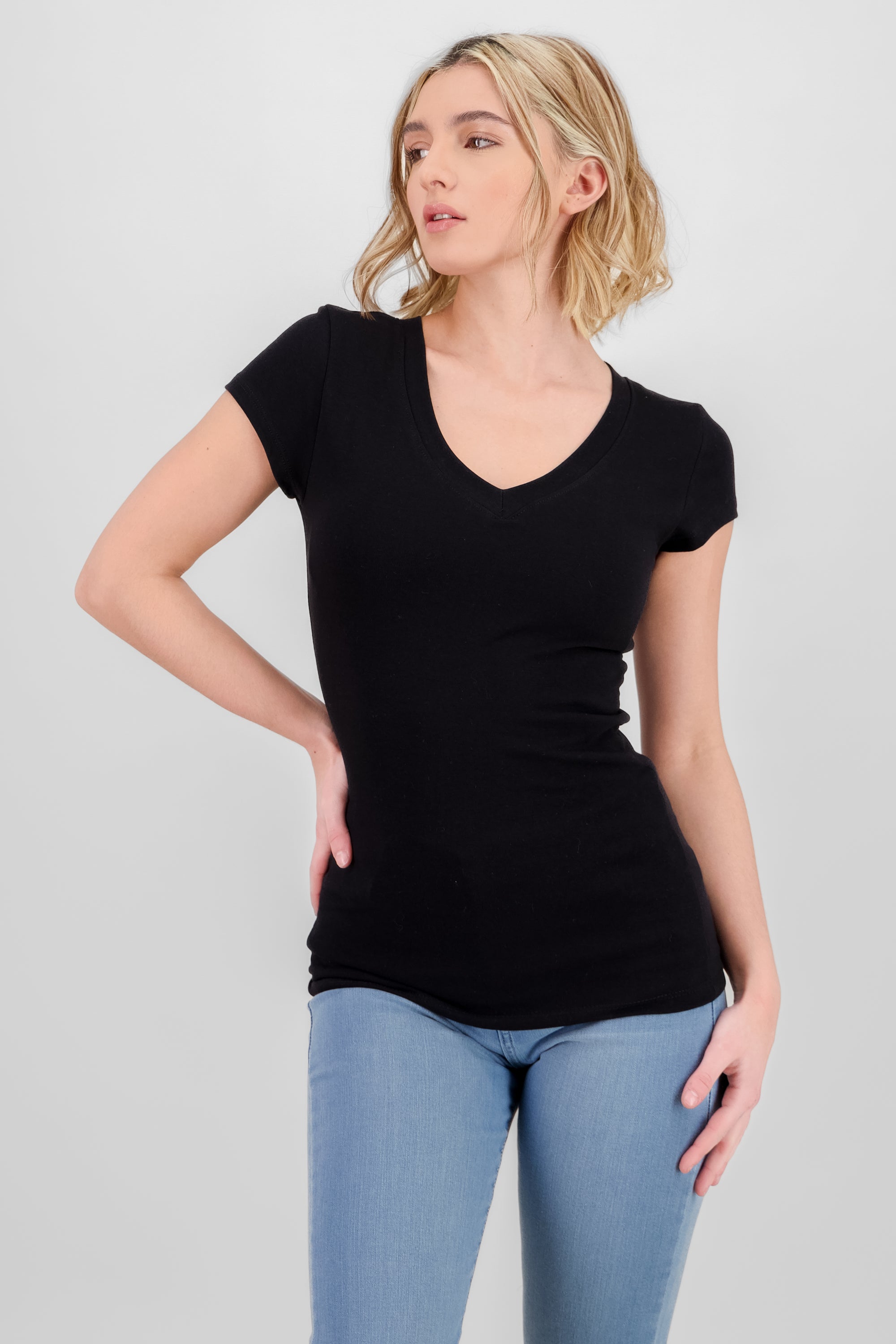 Blusa manga corta solido basicos NEGRO