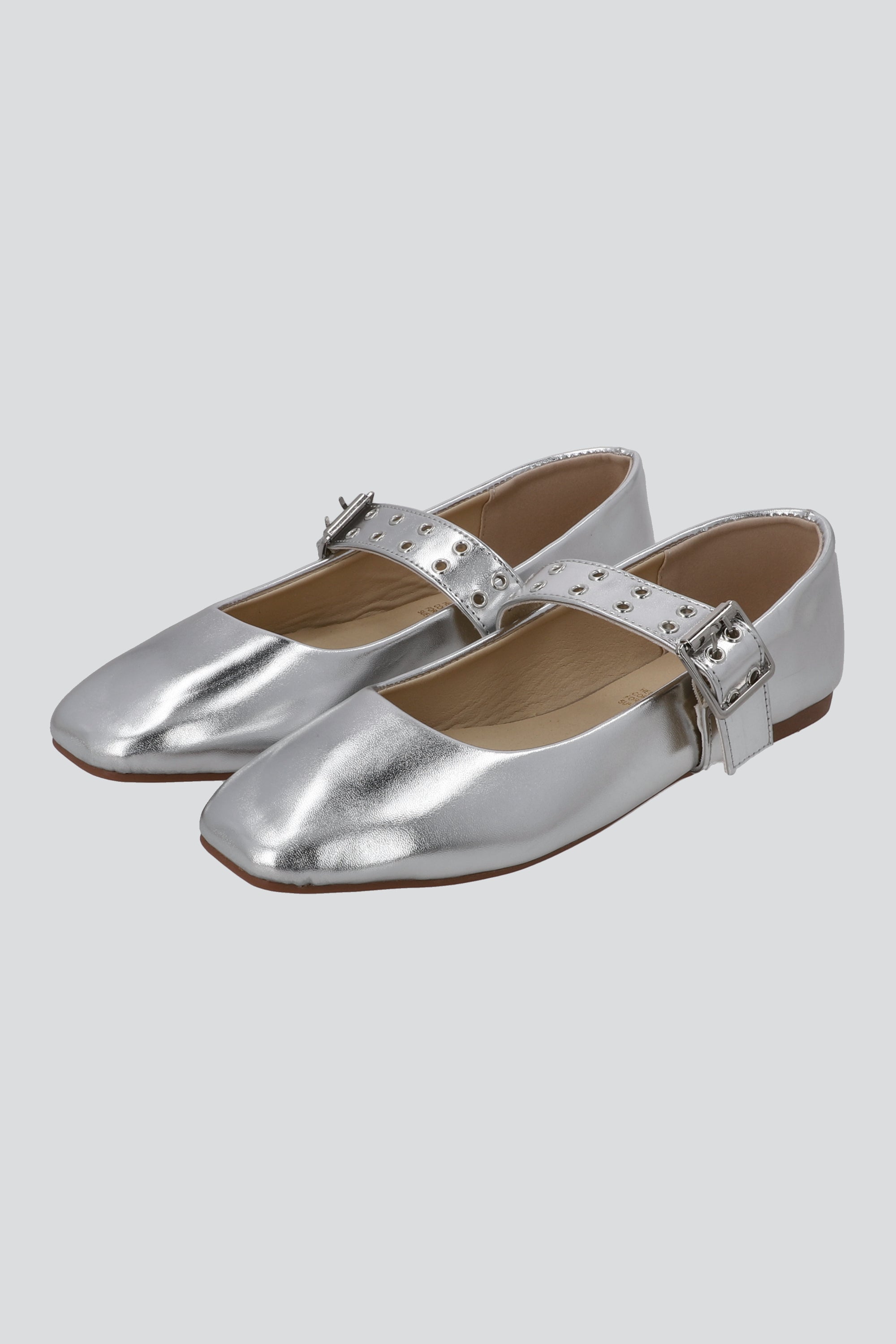 Flat mary jane hebilla punta cuadrada PLATA