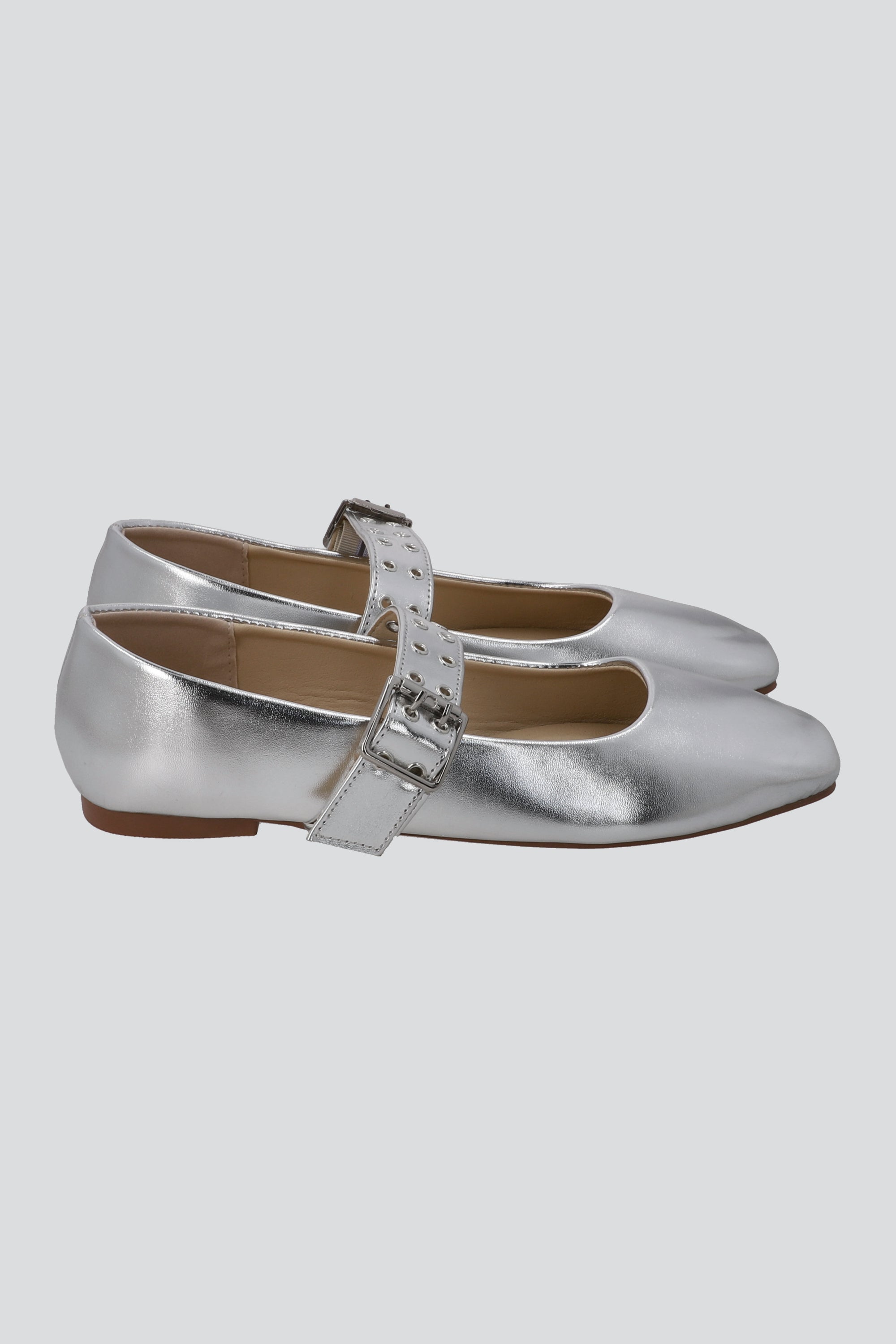 Flat mary jane hebilla punta cuadrada PLATA