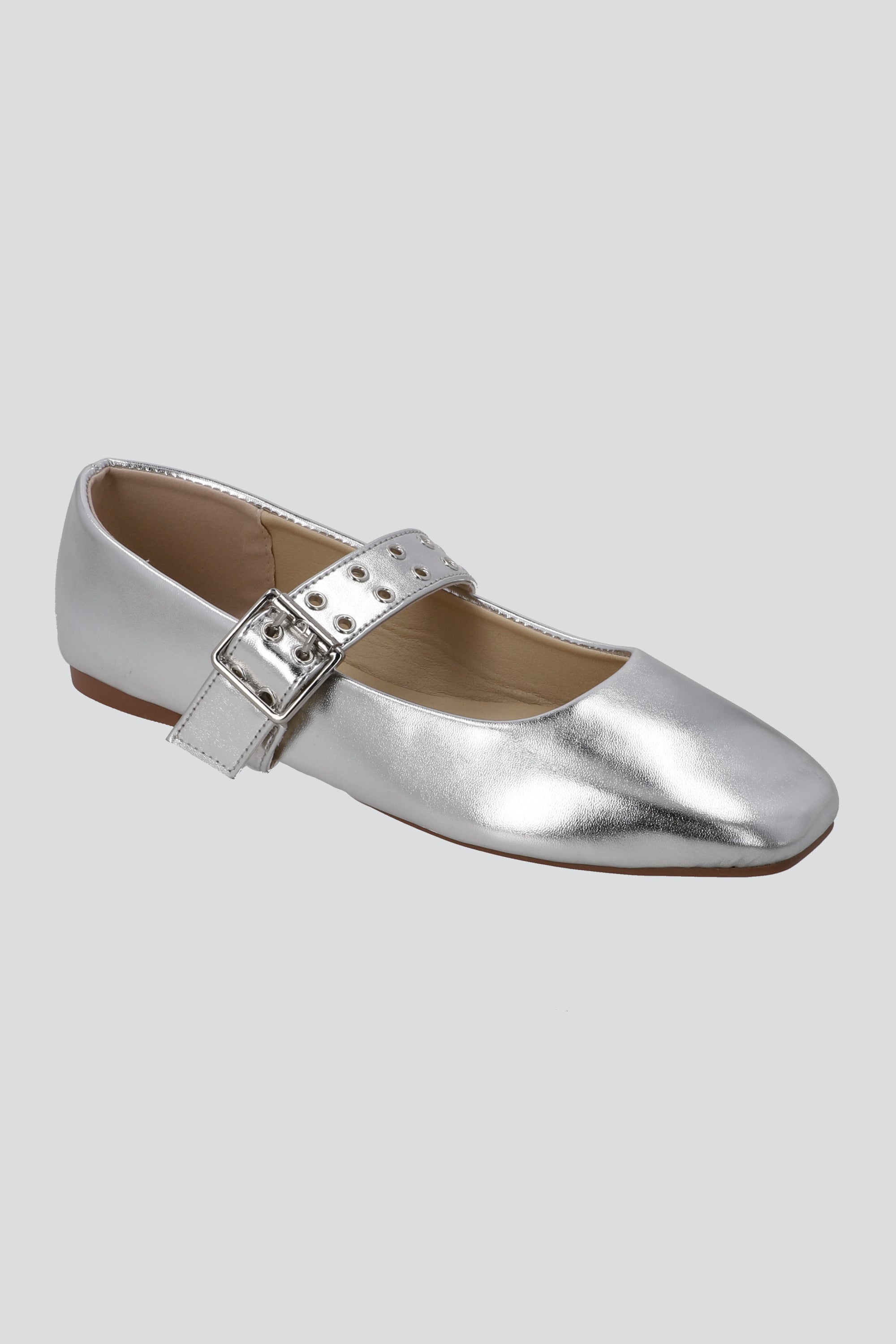 Flat mary jane hebilla punta cuadrada PLATA