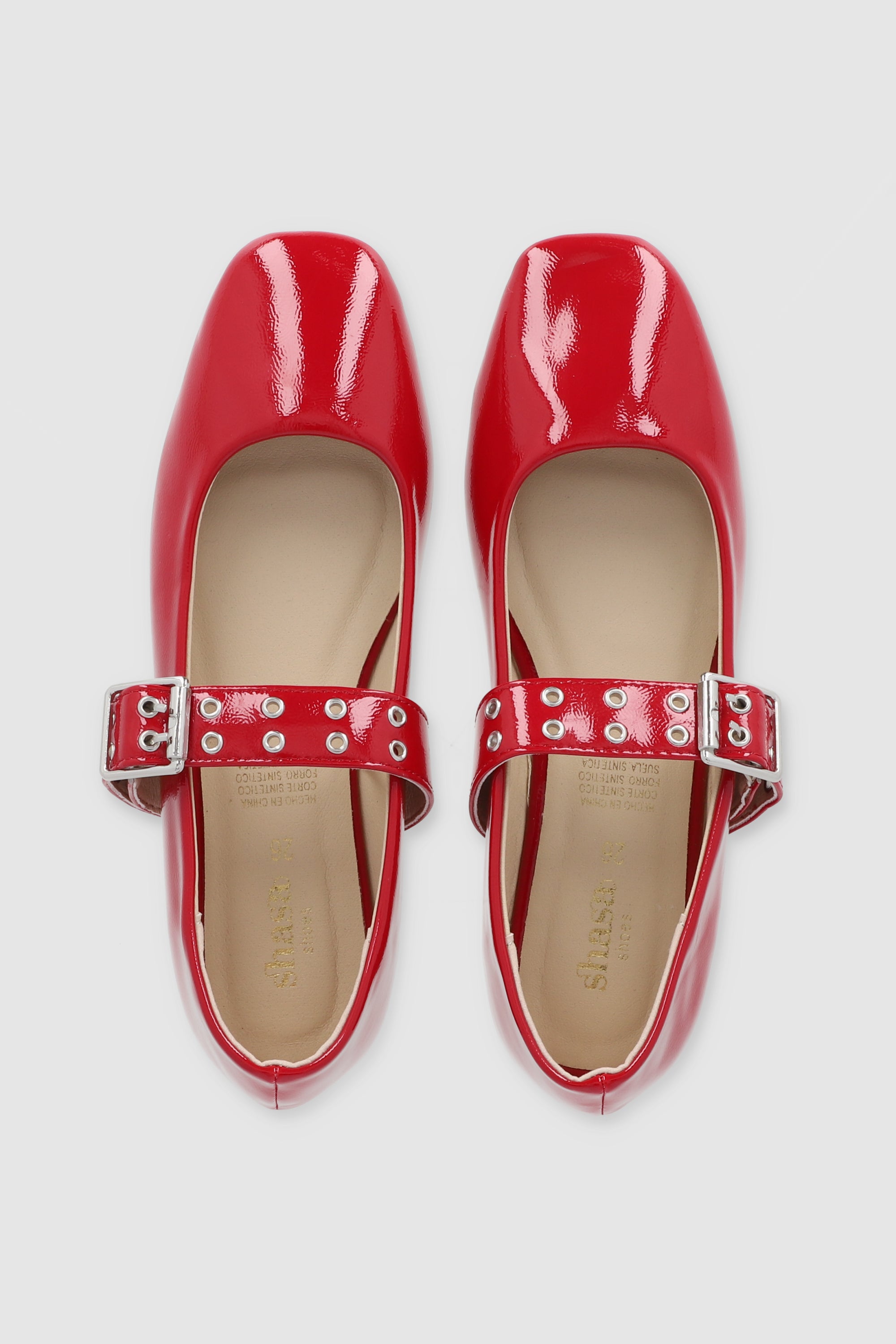 Flat mary jane hebilla punta cuadrada ROJO