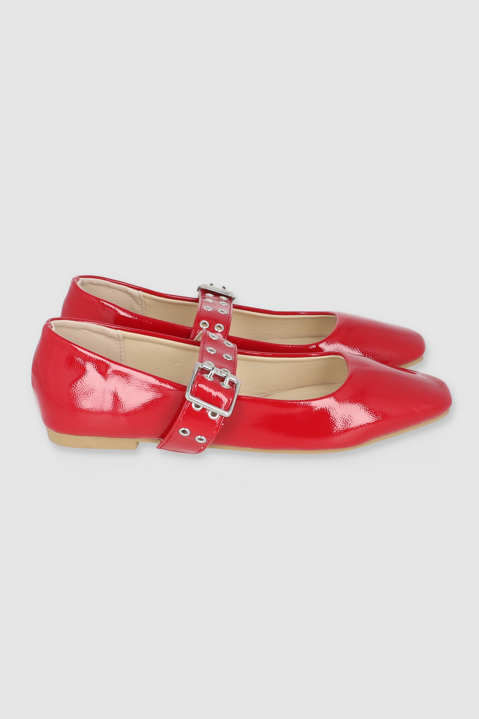 Flat mary jane hebilla punta cuadrada ROJO