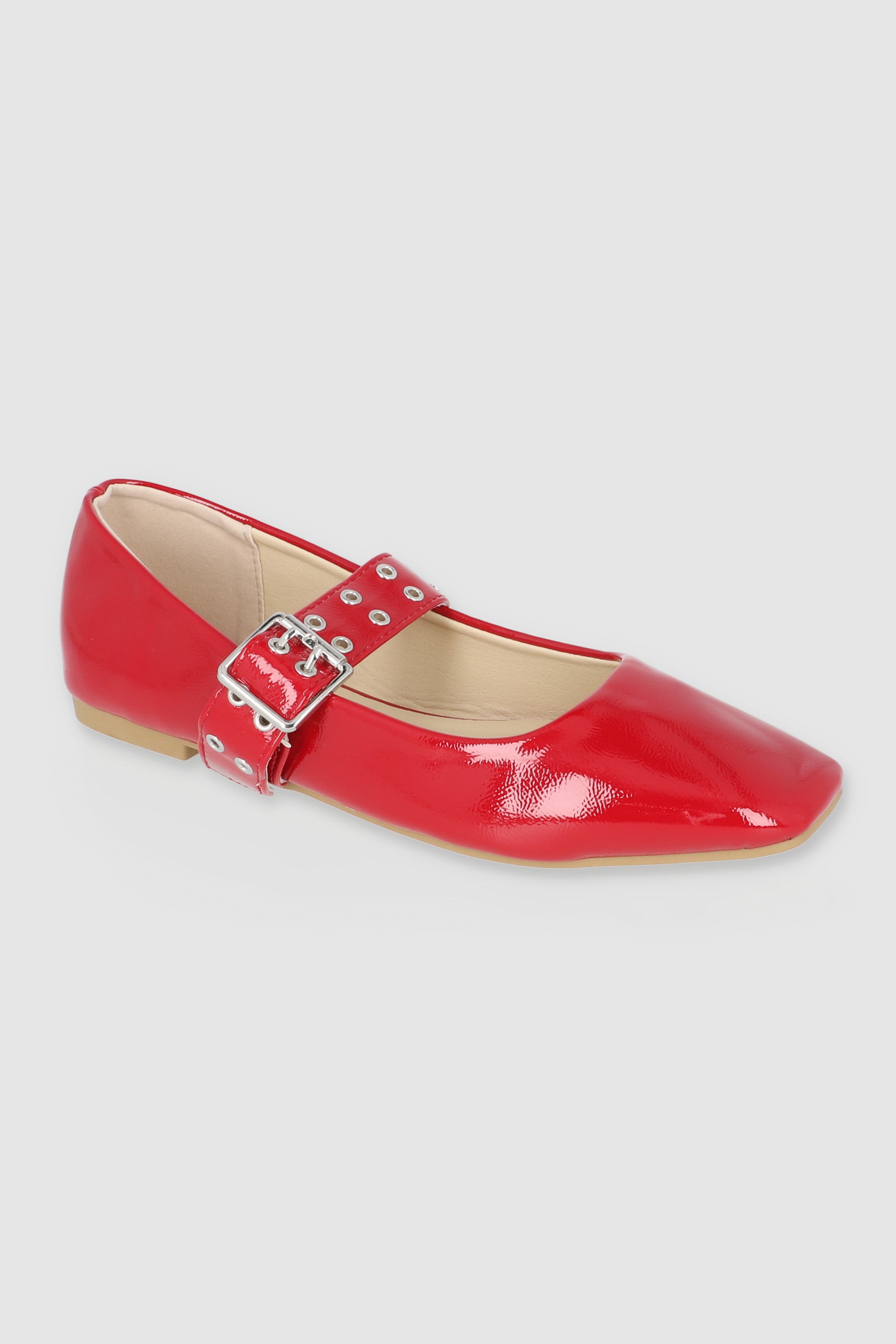 Flat mary jane hebilla punta cuadrada ROJO