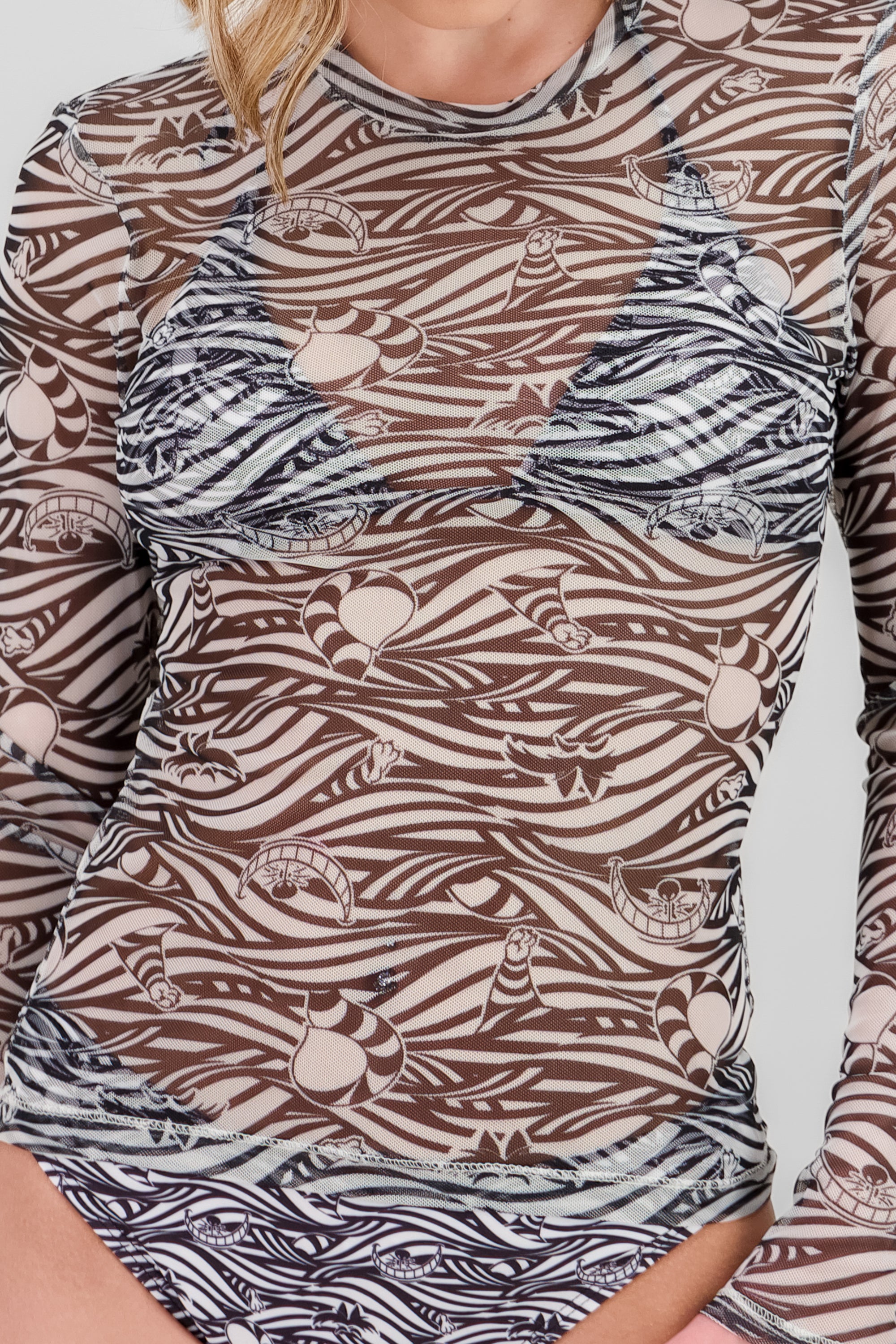 Blusa mesh gato alicia en el pais de las maravilla BLANCO COMBO