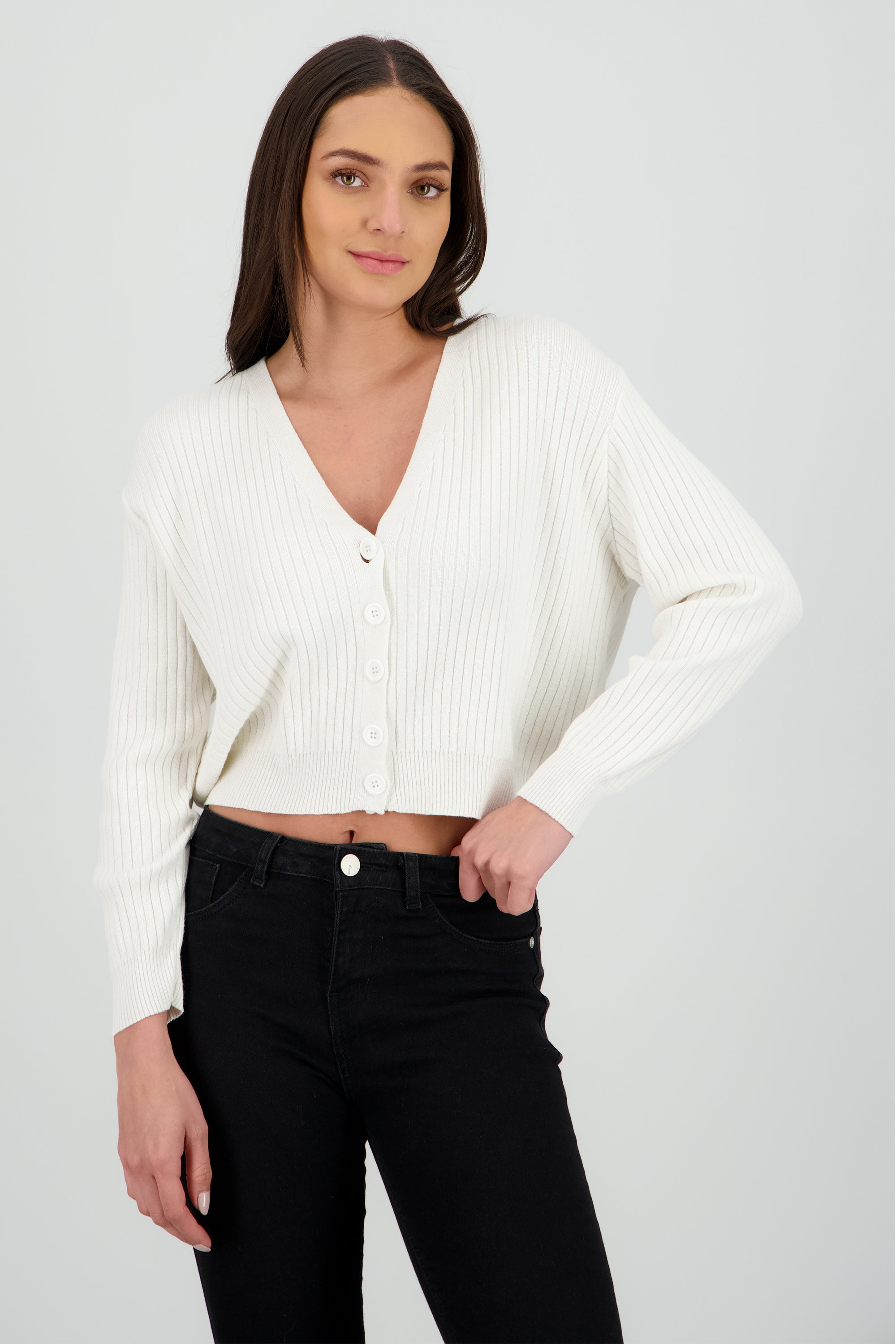 Cárdigan tejido acanalado botones HUESO