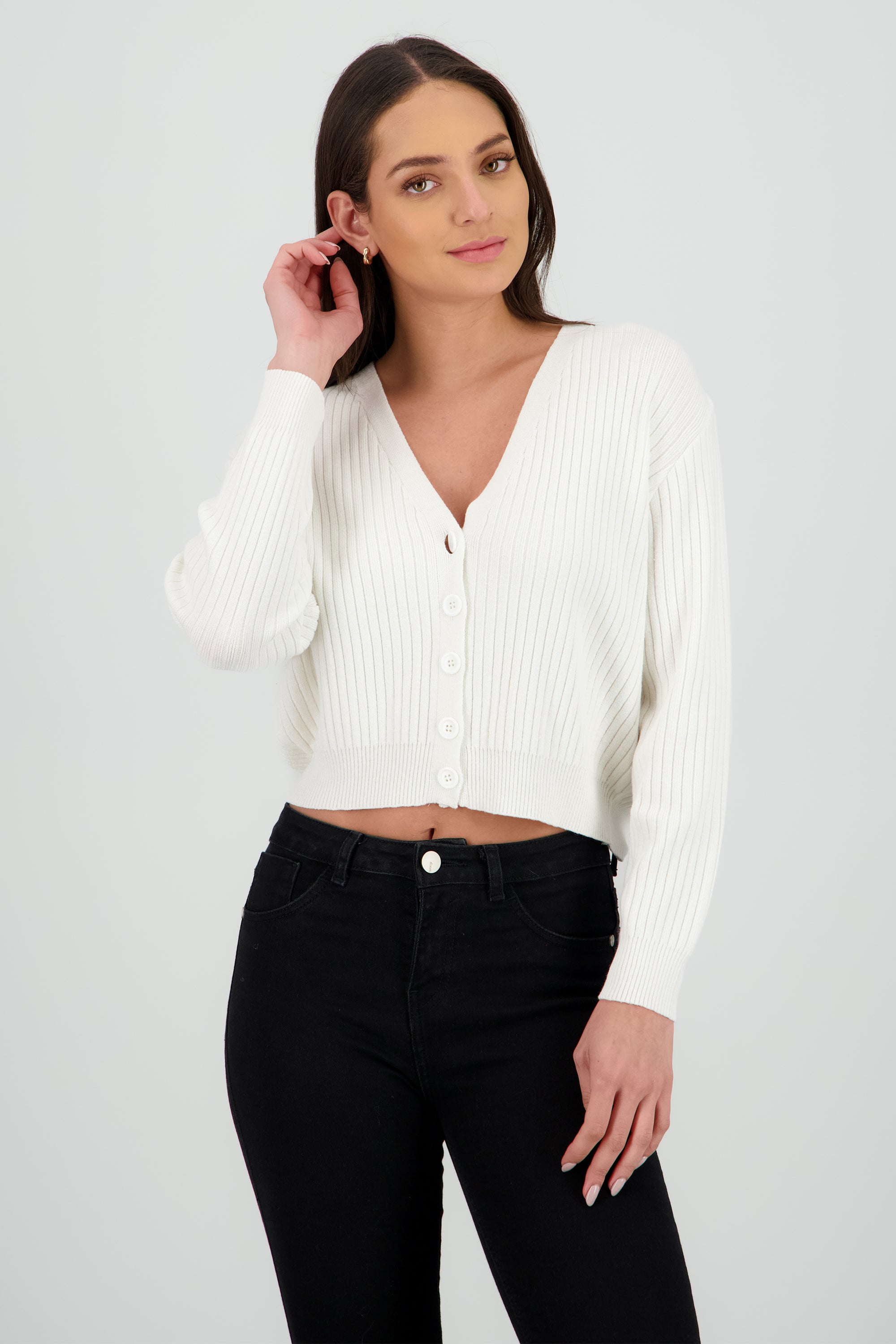 Cárdigan tejido acanalado botones HUESO