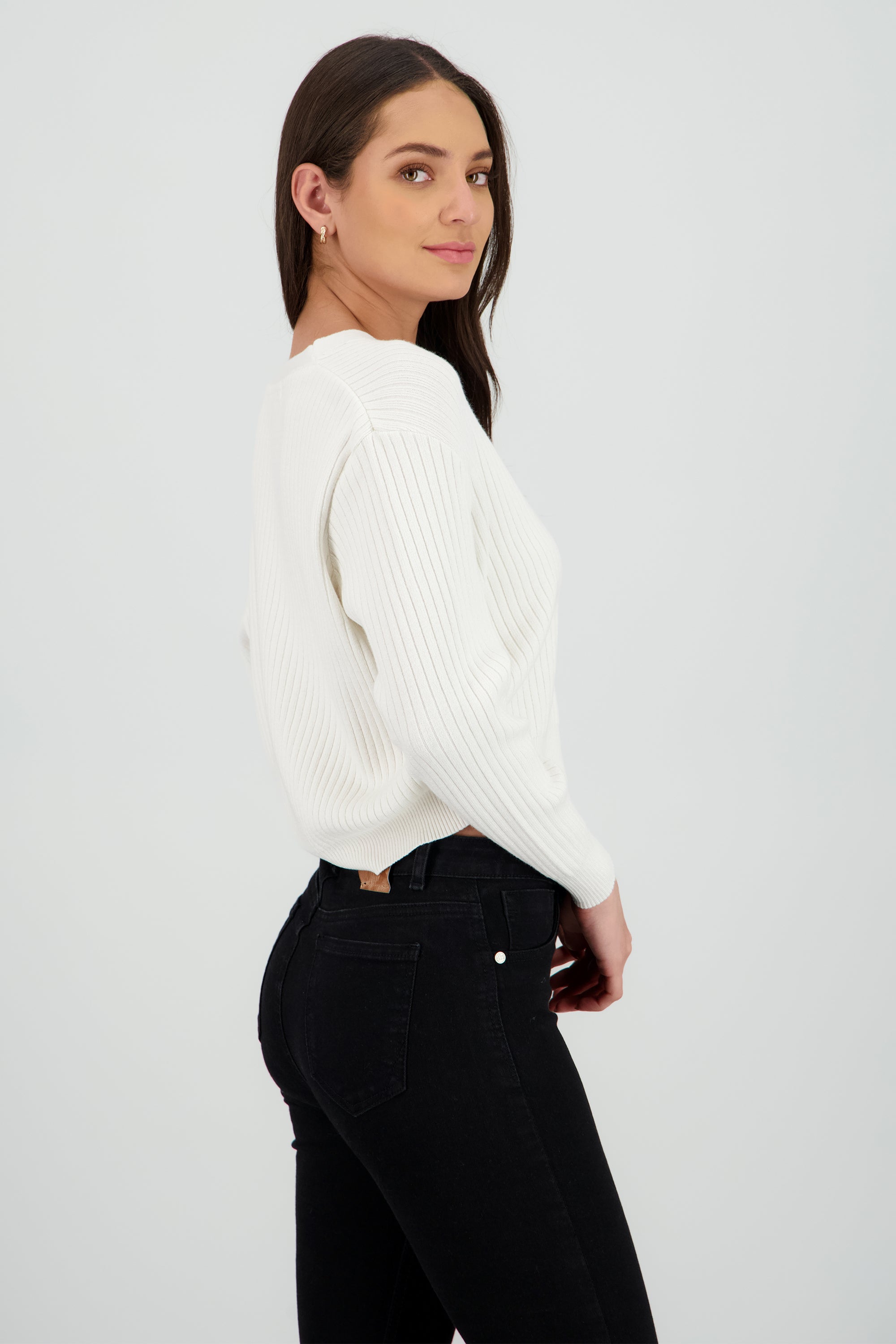 Cárdigan tejido acanalado botones HUESO