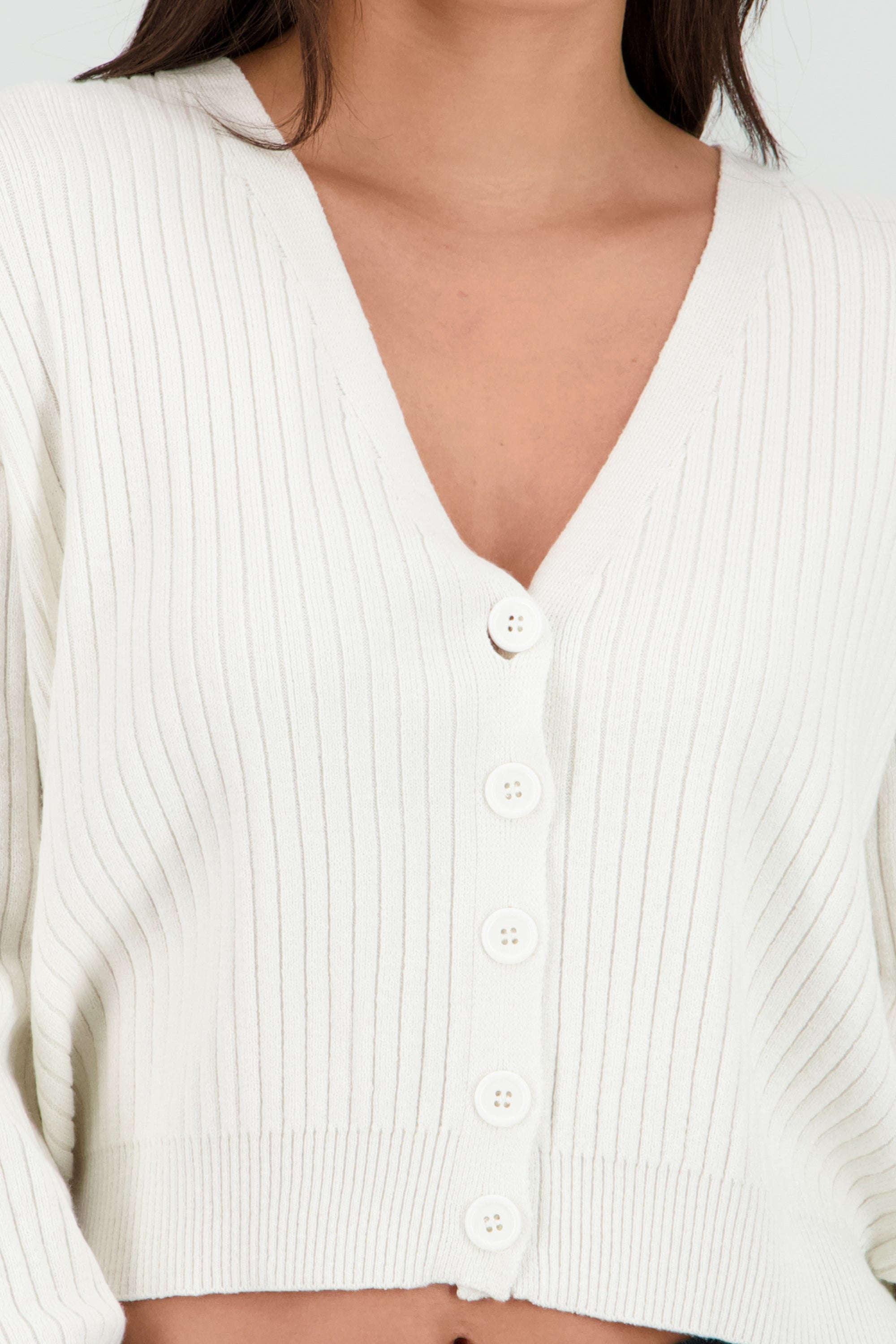 Cárdigan tejido acanalado botones HUESO