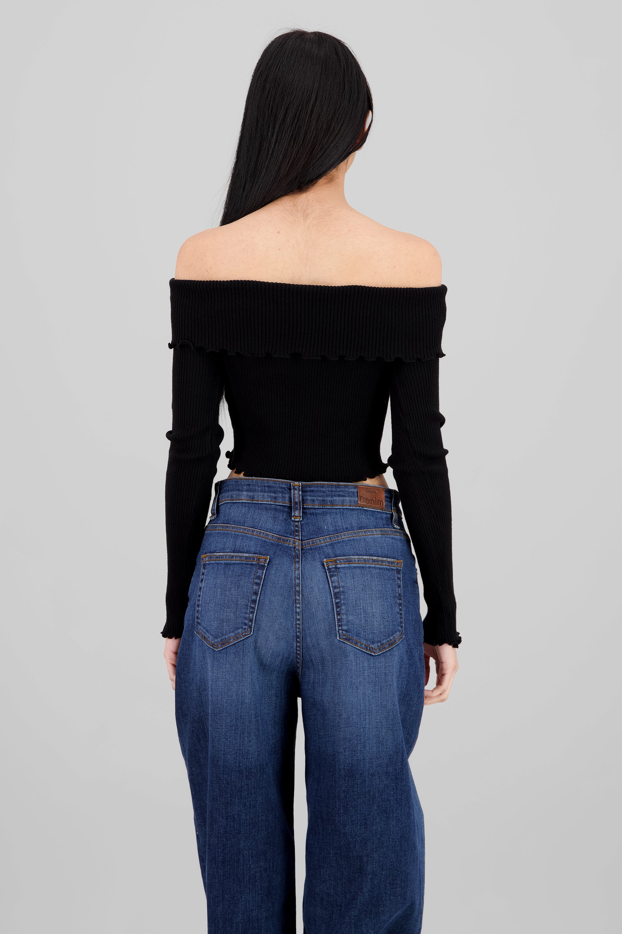 Top off shoulder plisado NEGRO