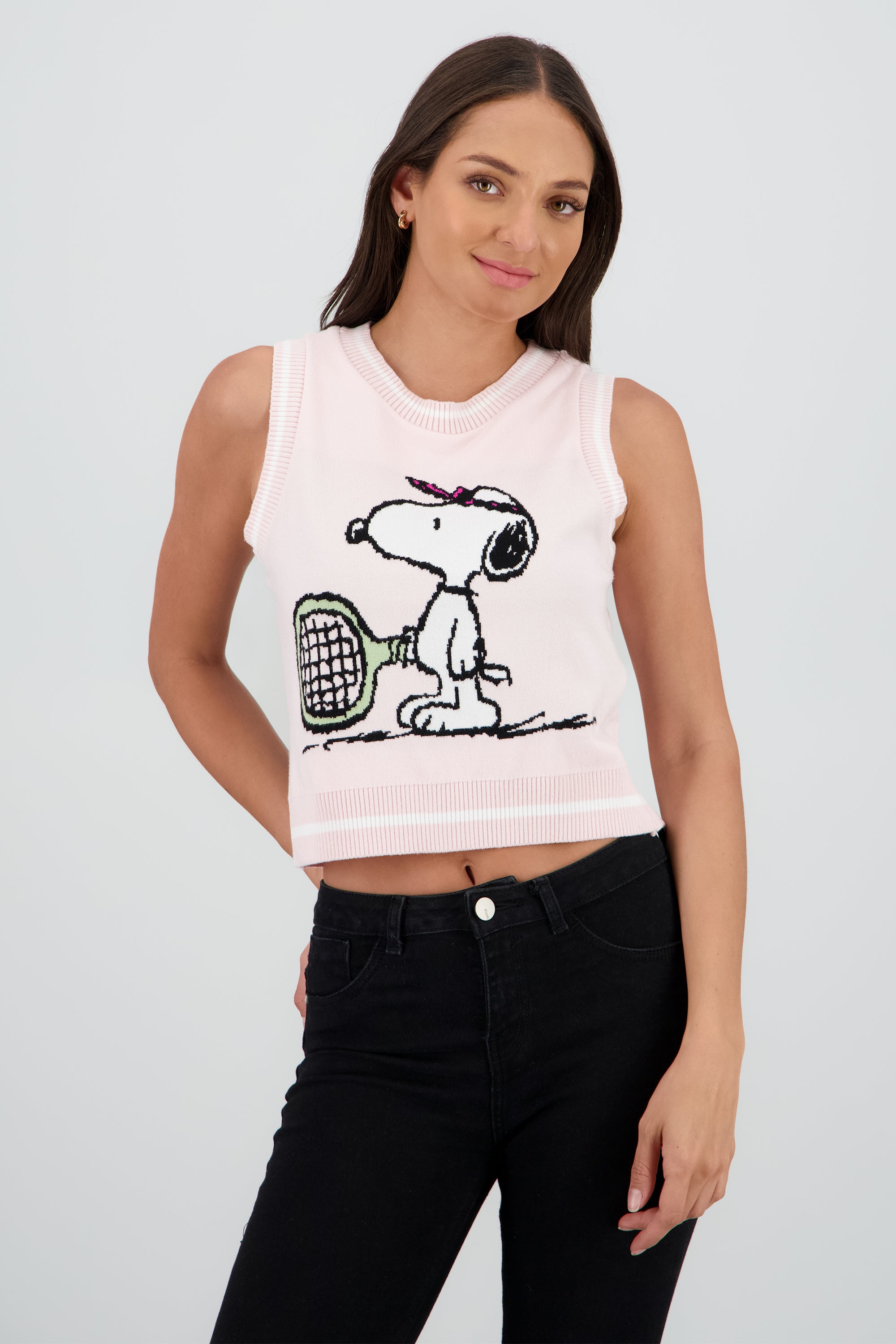 Chaleco líneas Snoopy tenis ROSA PASTEL