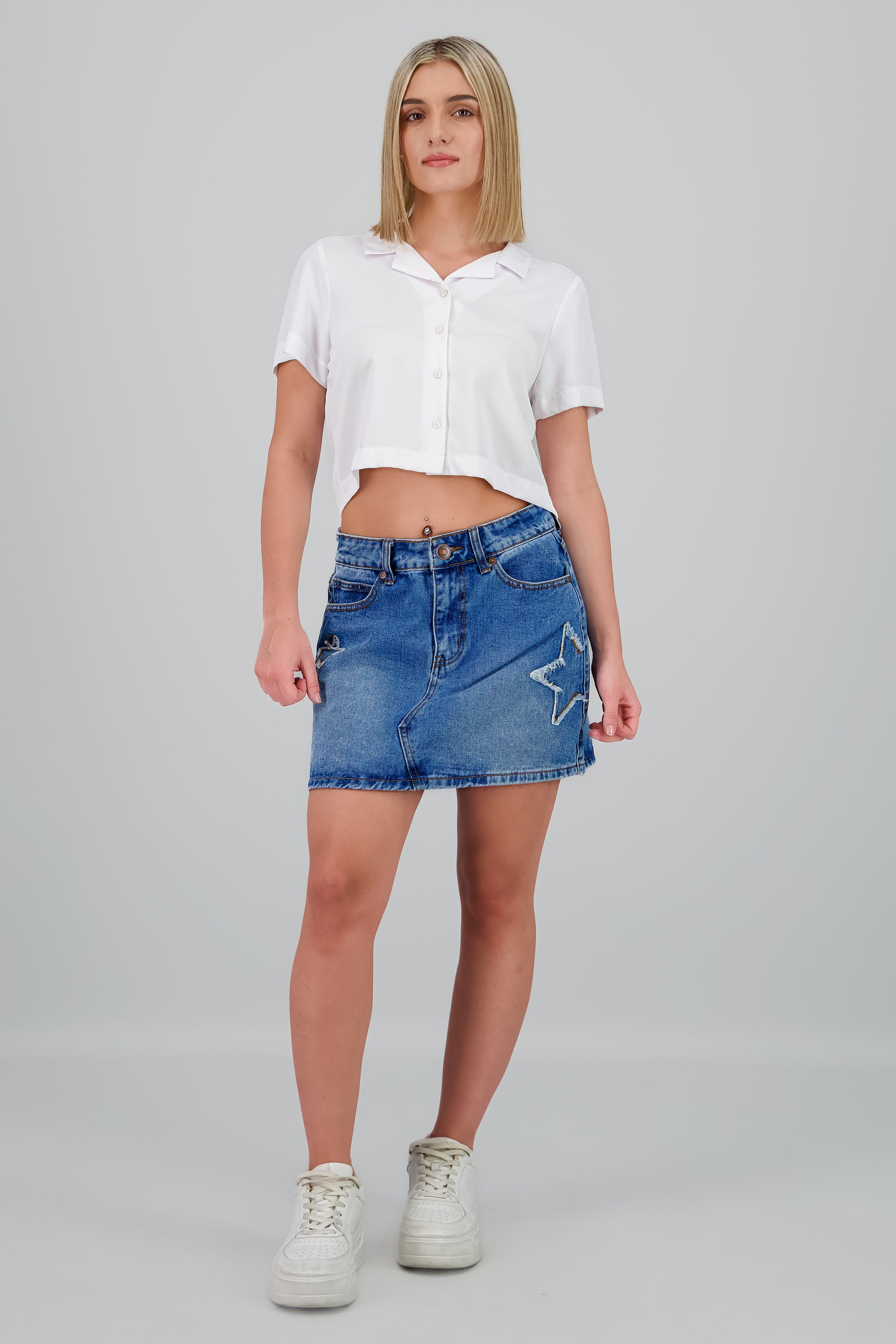 Flda denim mini estoperoles MEDIUM WASH