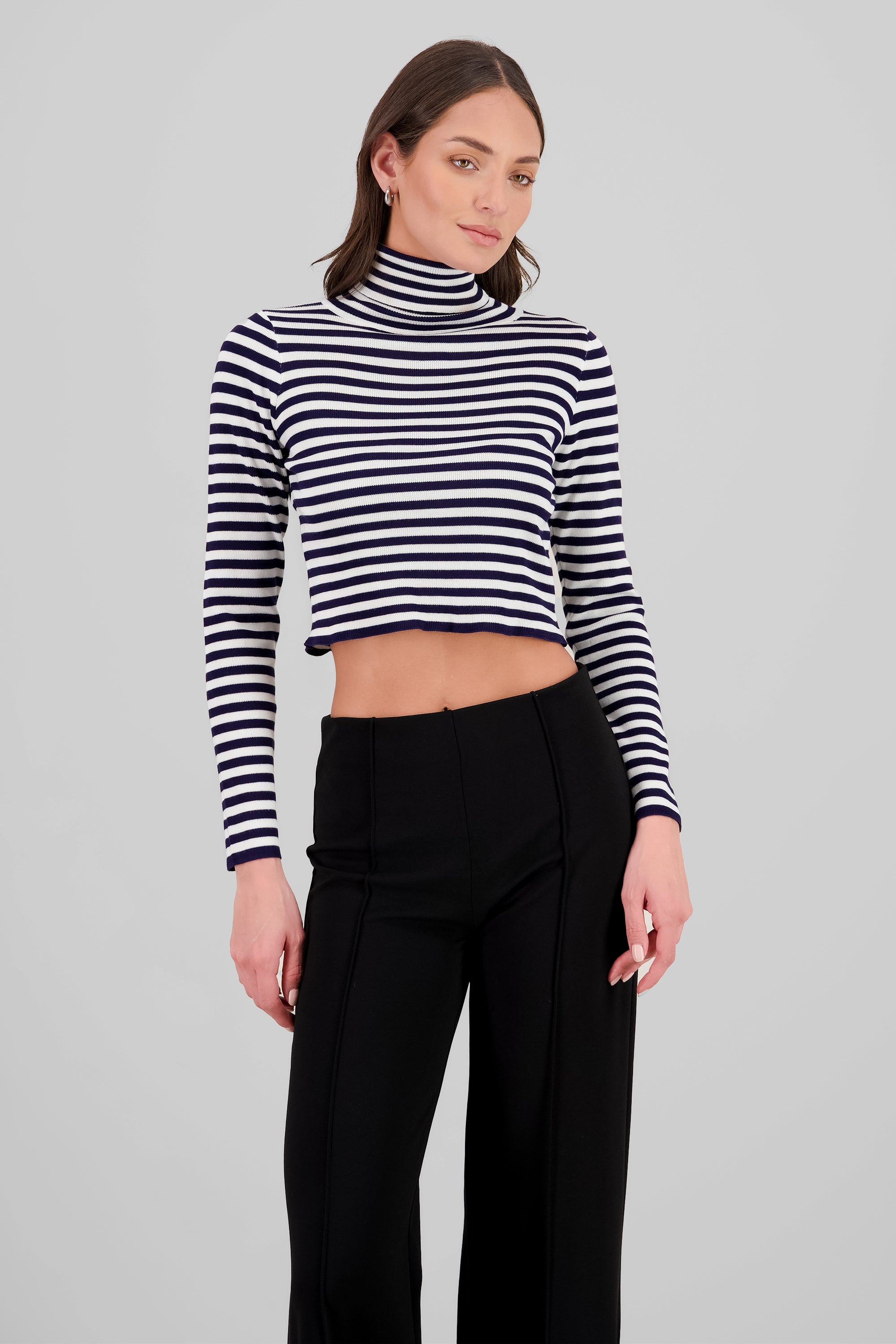 Top tejido rayas cuello alto MARINO COMBO
