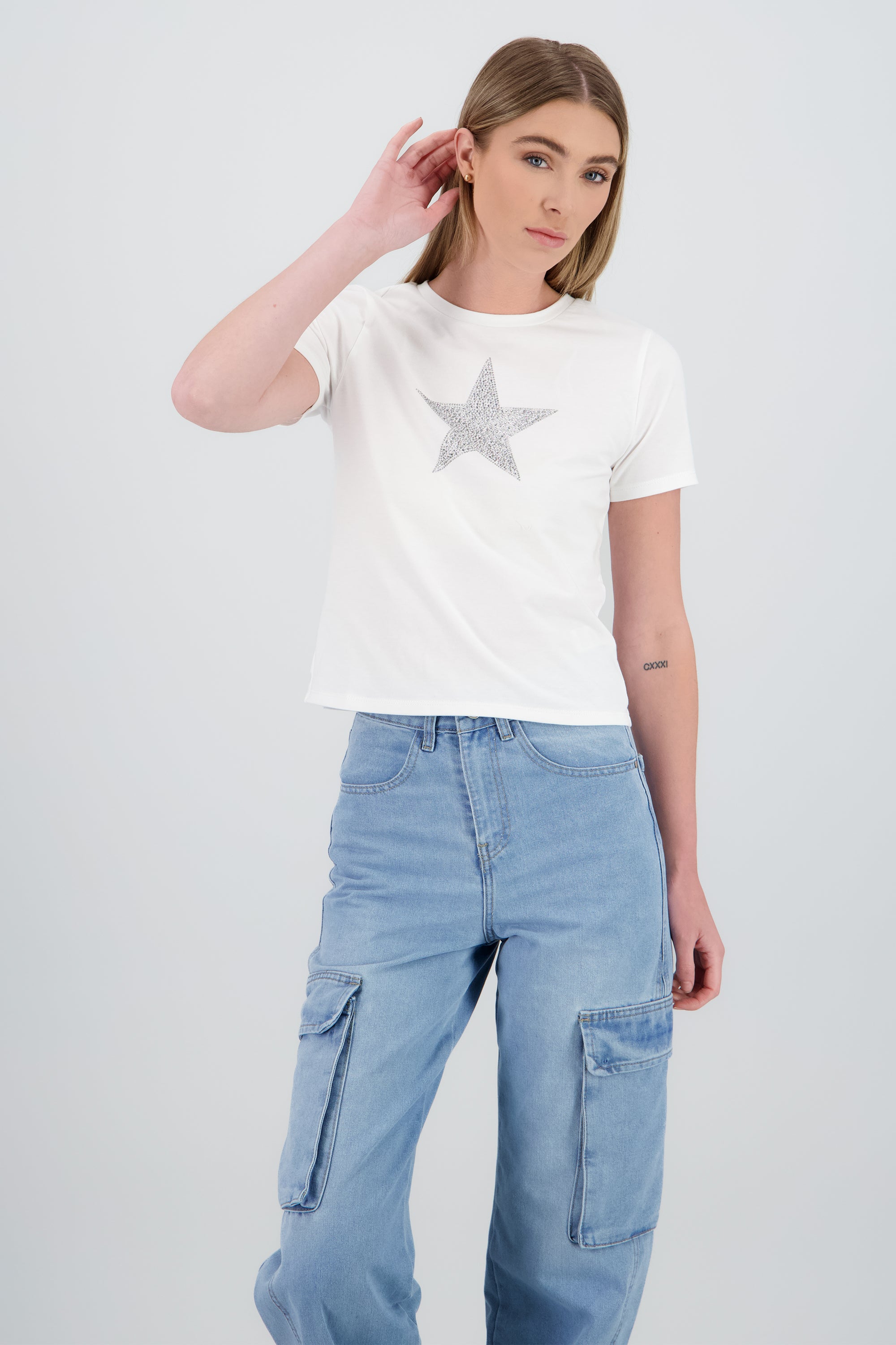 Playera estrella brillos BLANCO