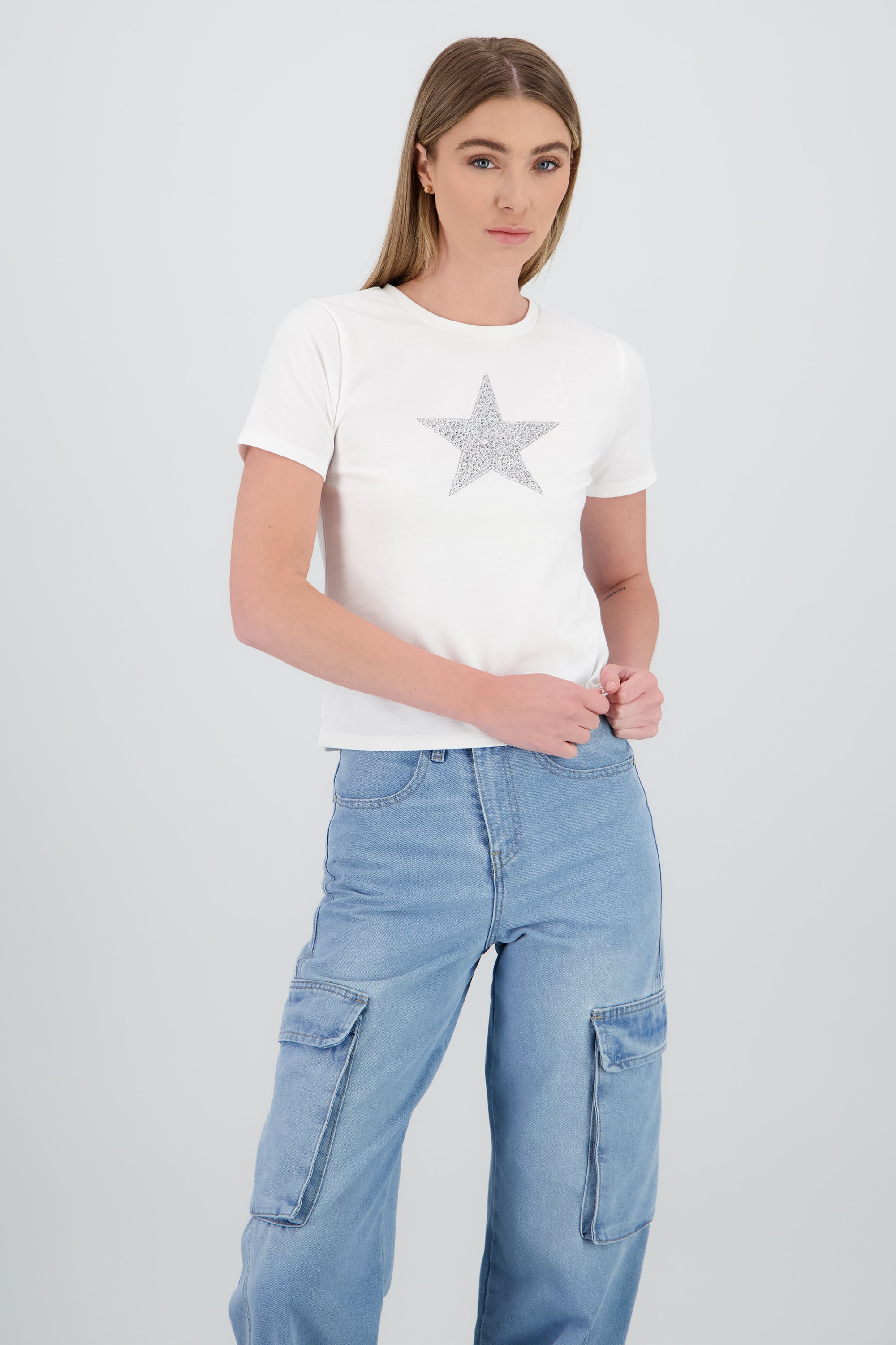 Playera estrella brillos BLANCO