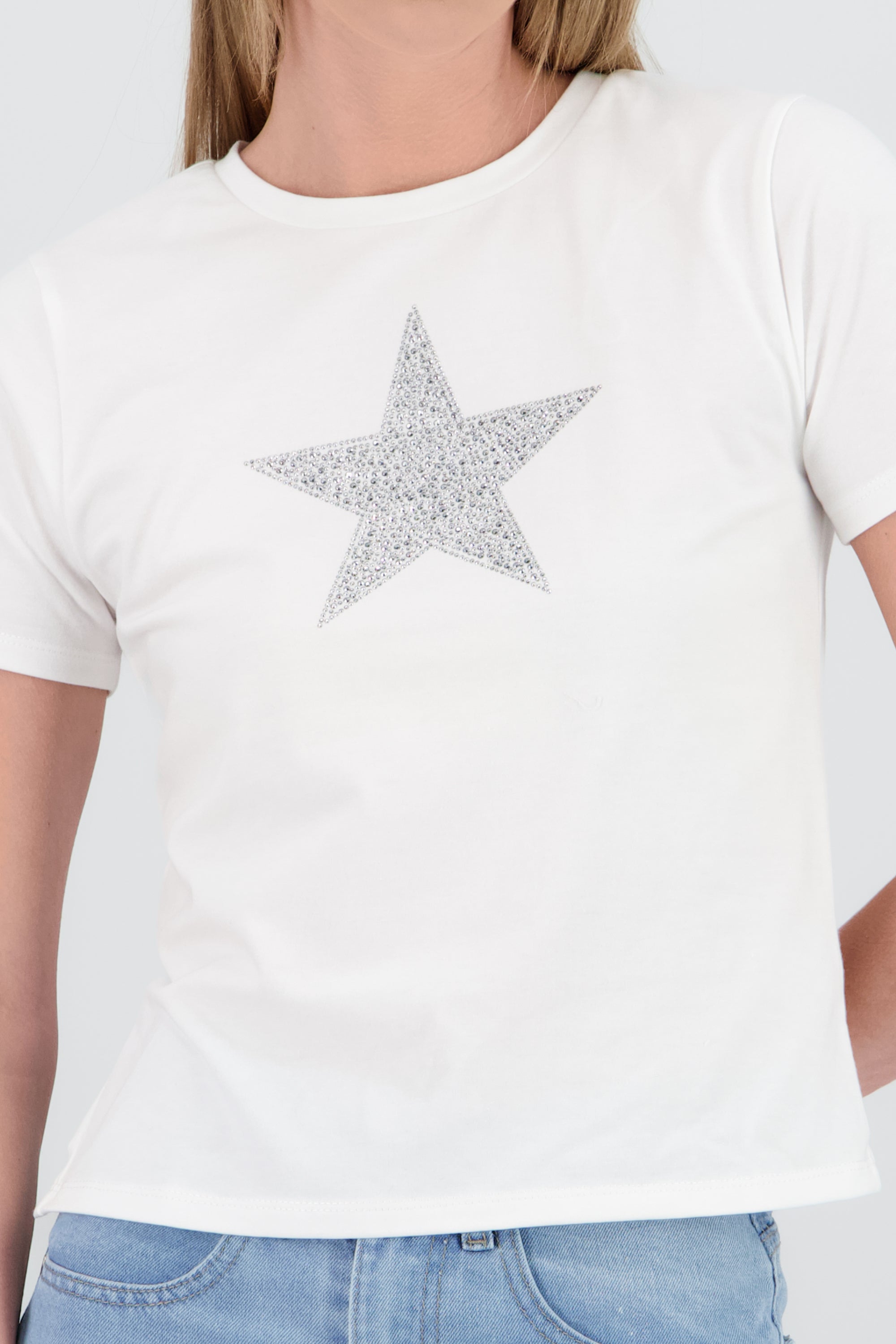 Playera estrella brillos BLANCO